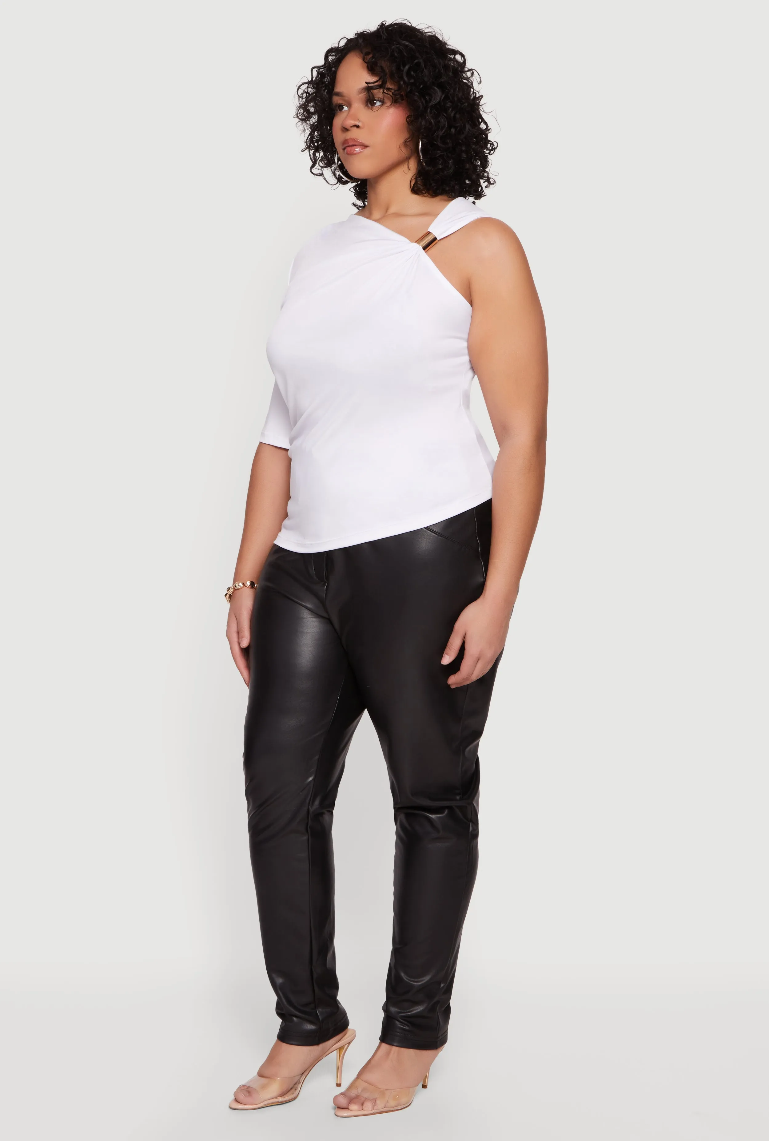 Plus Size Ruched Quarter Sleeve One Shoulder Top sold by Rainbow product image thumbnail 3