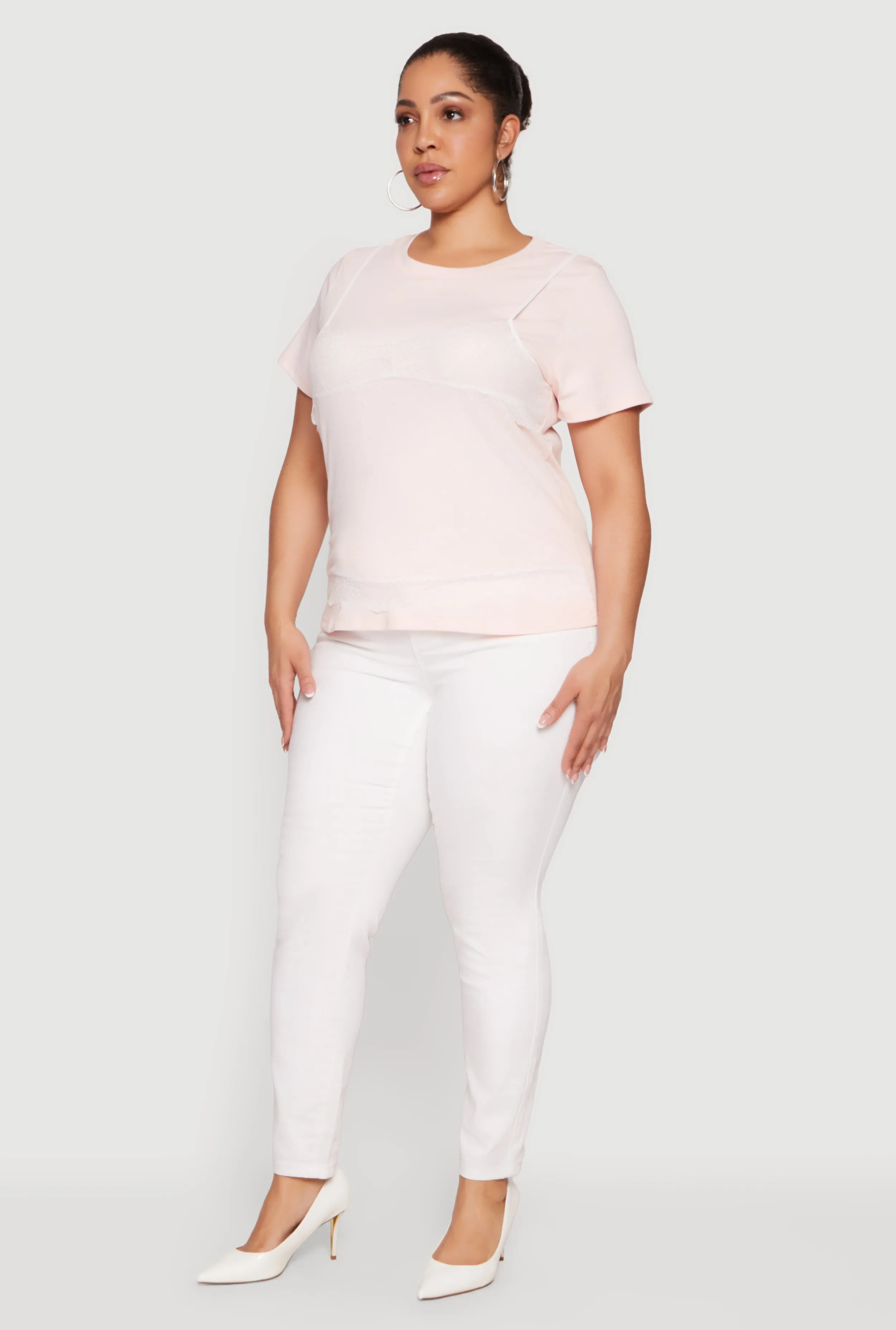 Plus Size Short Sleeve T-Shirt with Lace Cami Overlay sold by Rainbow product image thumbnail 3