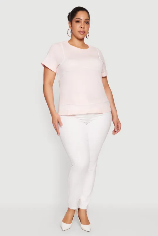 Plus Size Short Sleeve T-Shirt with Lace Cami Overlay made by Rainbow