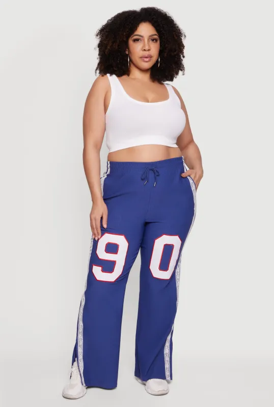 Plus Size 90 Graphic Lace Varsity Stripe Side Pants made by Rainbow