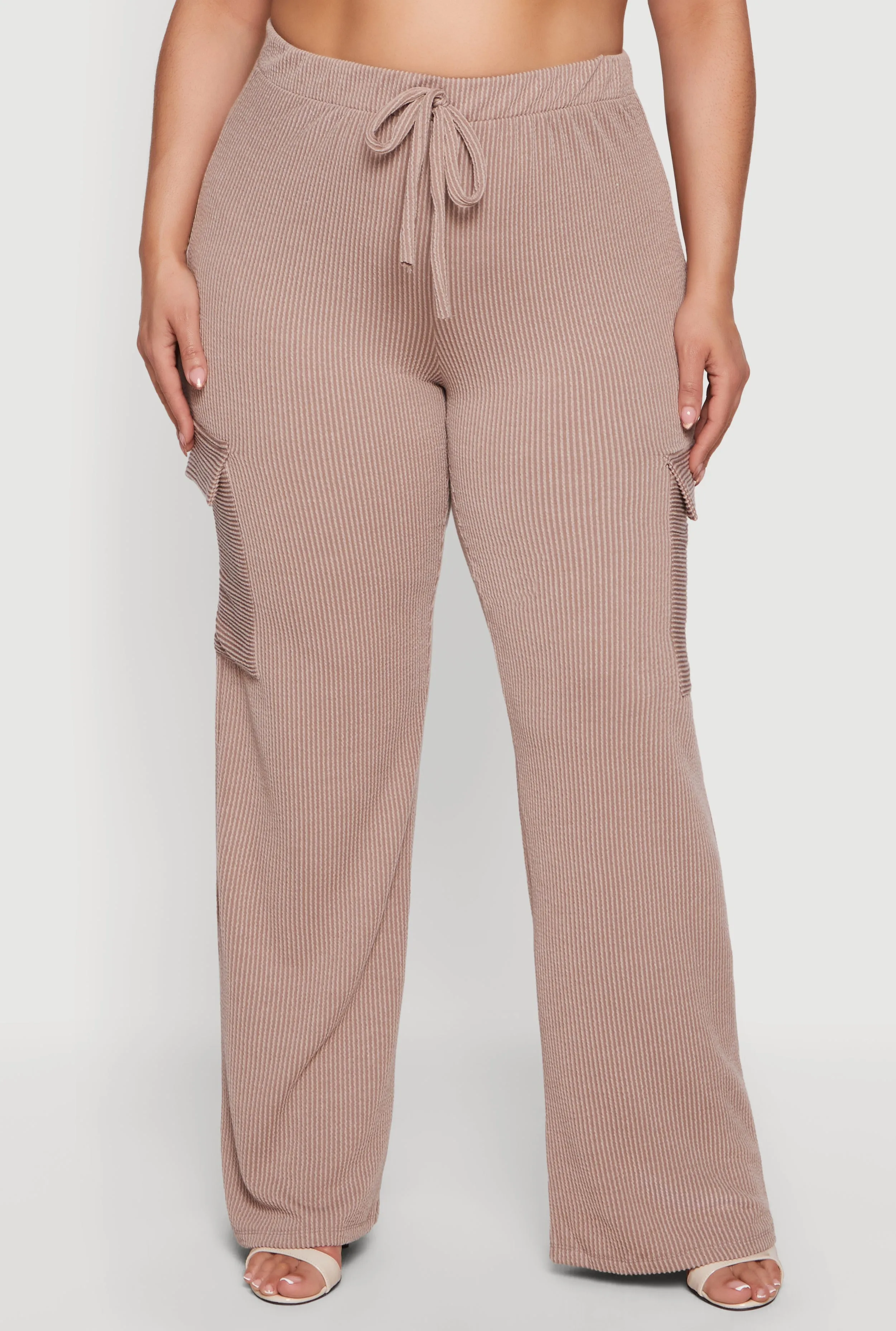 Plus Size High Waisted Rib Knit Cargo Pants sold by Rainbow product image thumbnail 3