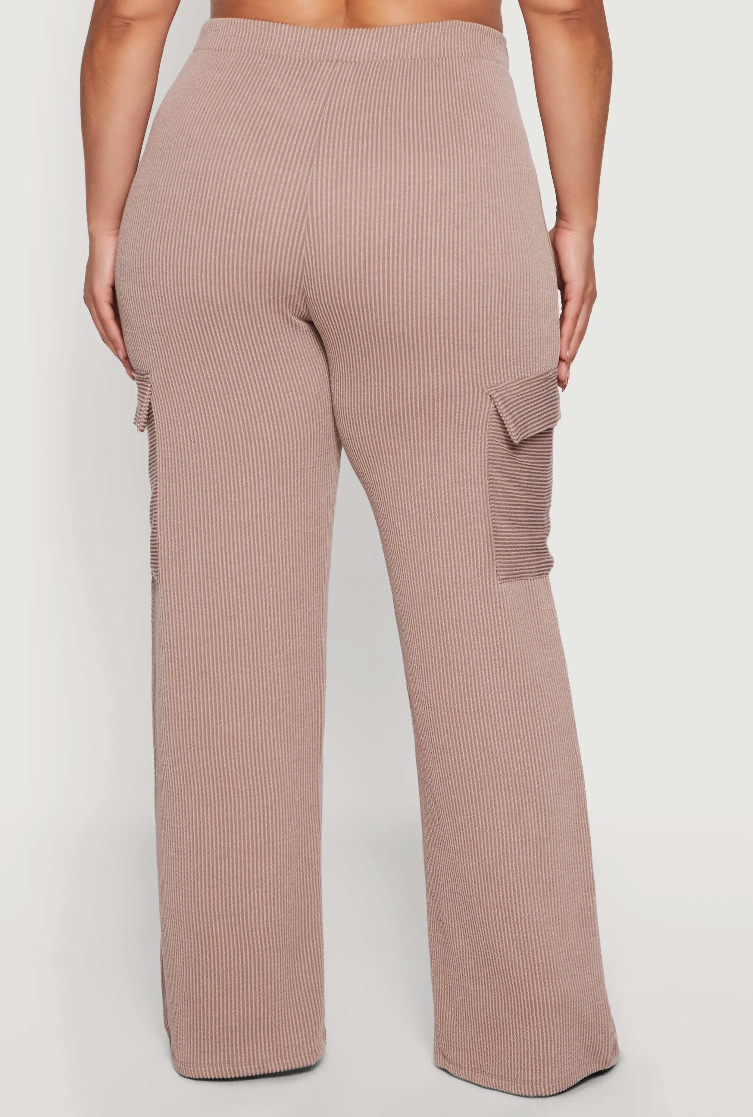 Plus Size High Waisted Rib Knit Cargo Pants sold by Rainbow product image thumbnail 5