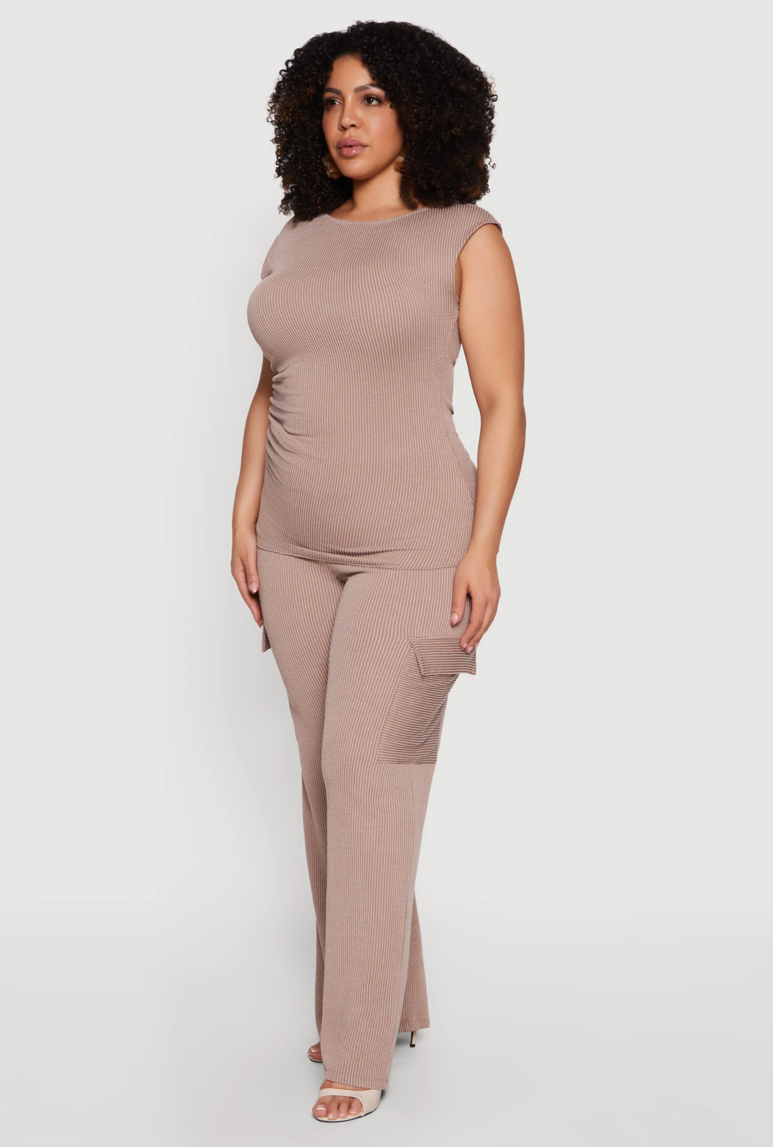 Plus Size High Waisted Rib Knit Cargo Pants sold by Rainbow product image thumbnail 2