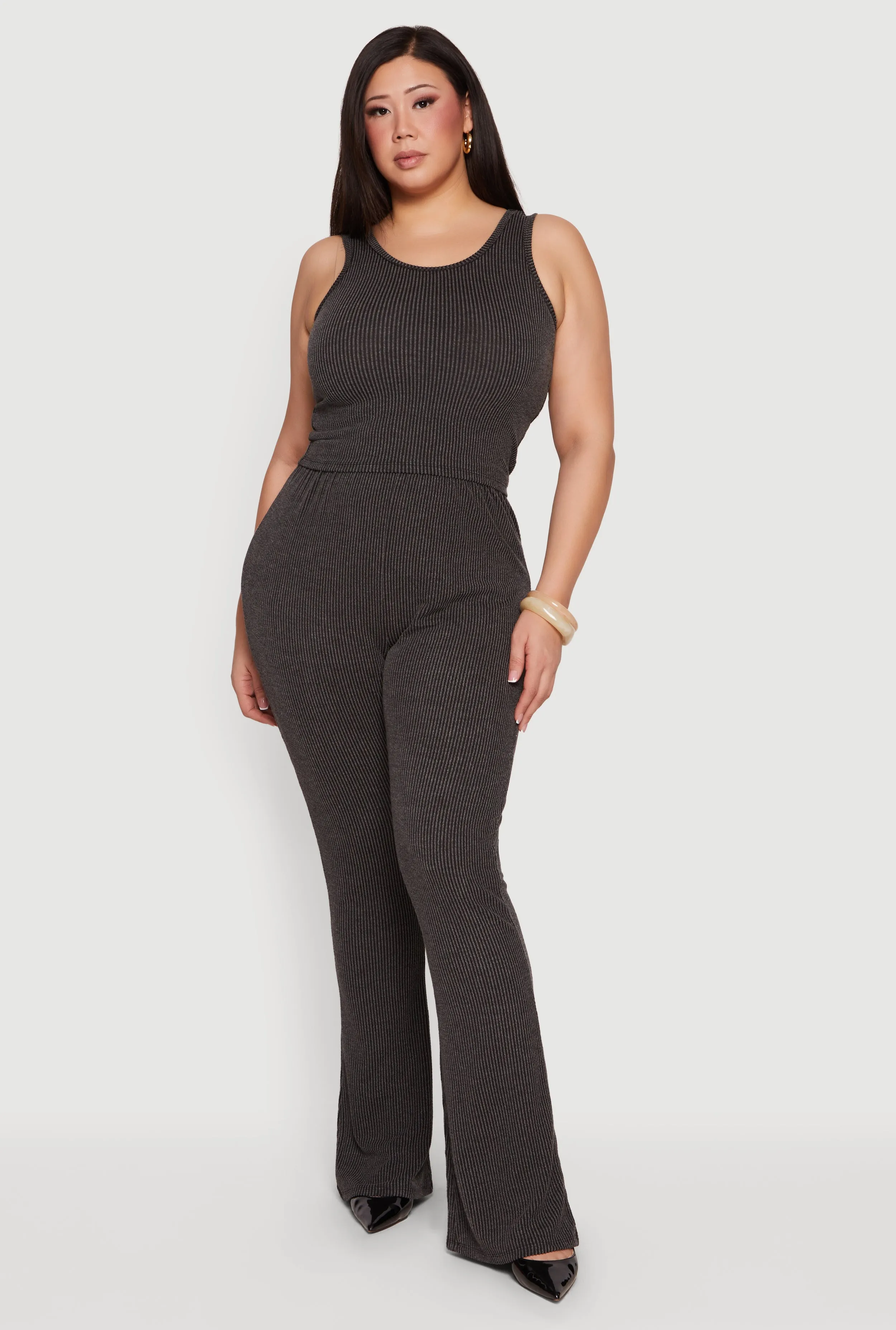 Plus Size Rib Knit High Waisted Pull On Flare Leg Pants sold by Rainbow product image thumbnail 2