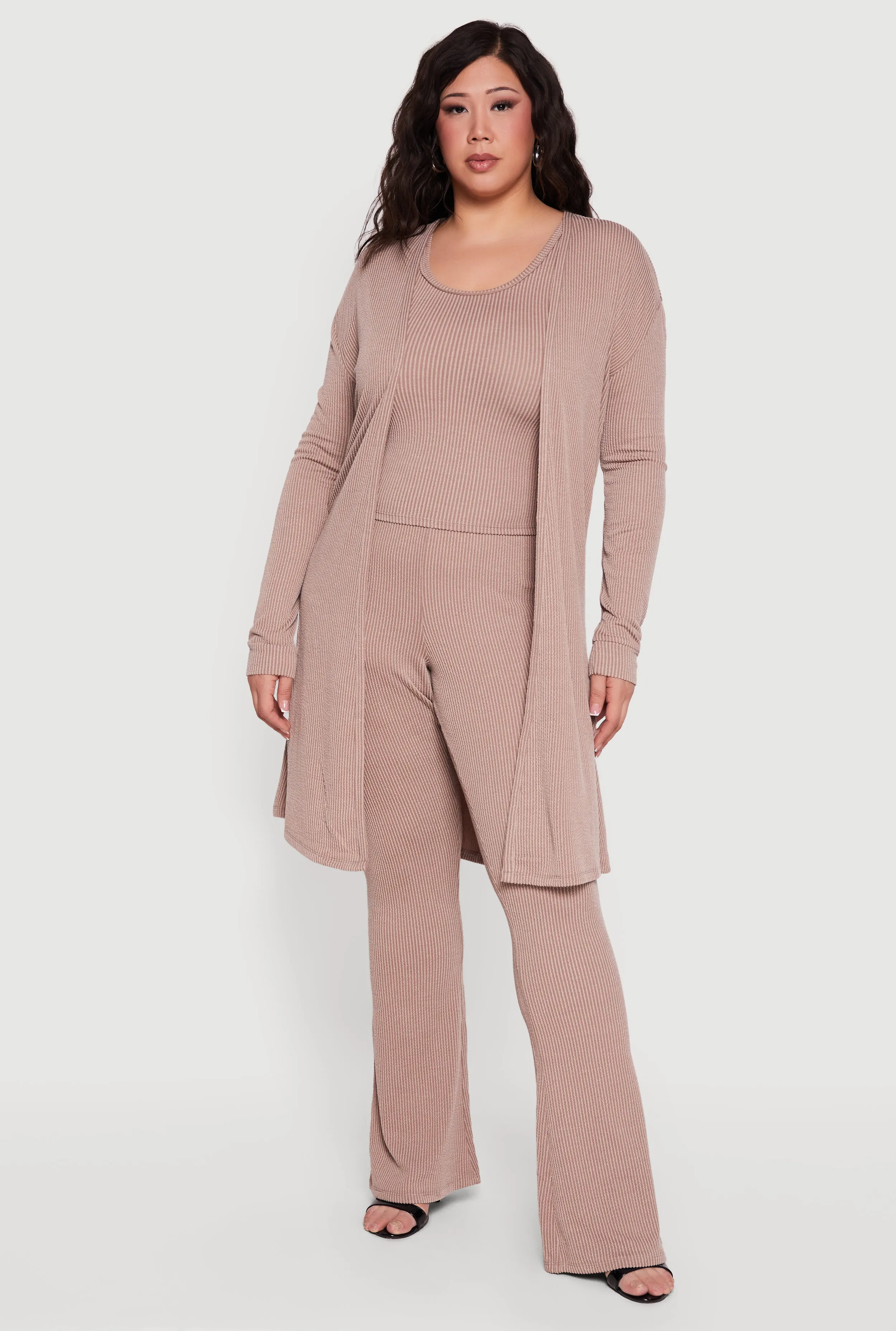 Plus Size Rib Knit High Waisted Pull On Flare Leg Pants sold by Rainbow product image thumbnail 3