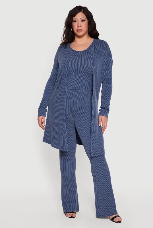 Plus Size Rib Knit High Waisted Pull On Flare Leg Pants made by Rainbow