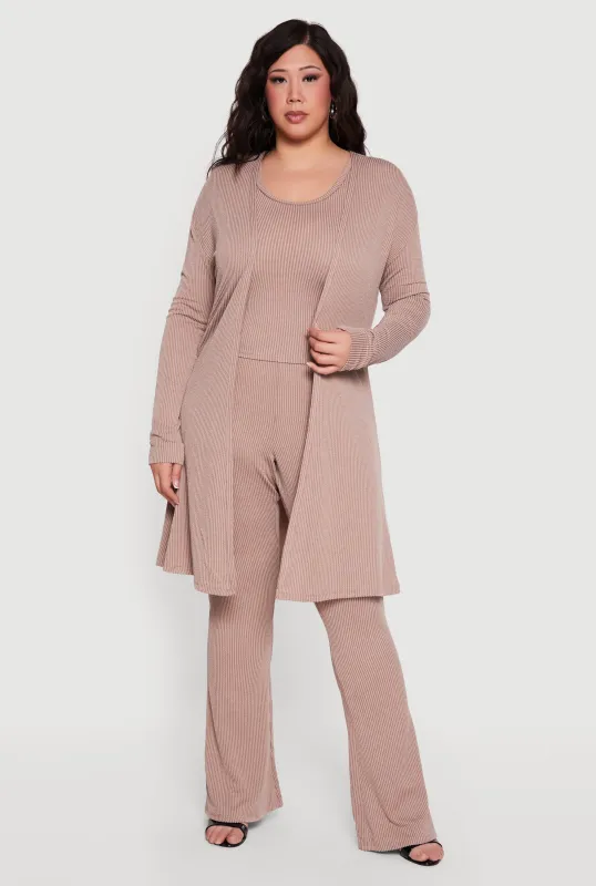 Plus Size Rib Knit Open Front Duster sold by Rainbow