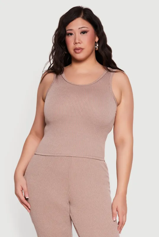 Plus Size Rib Knit Scoop Neck Tank Top made by Rainbow