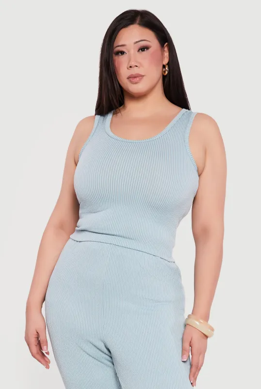 Plus Size Rib Knit Scoop Neck Tank Top made by Rainbow