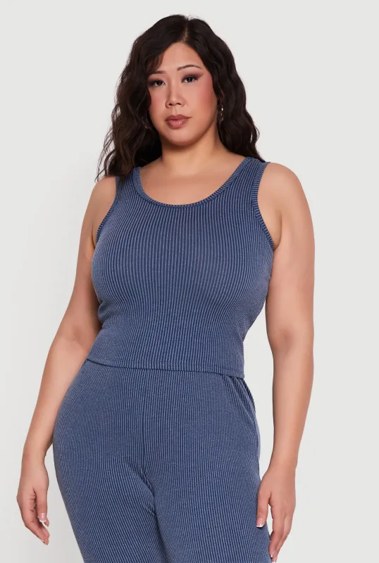 Plus Size Rib Knit Scoop Neck Tank Top made by Rainbow