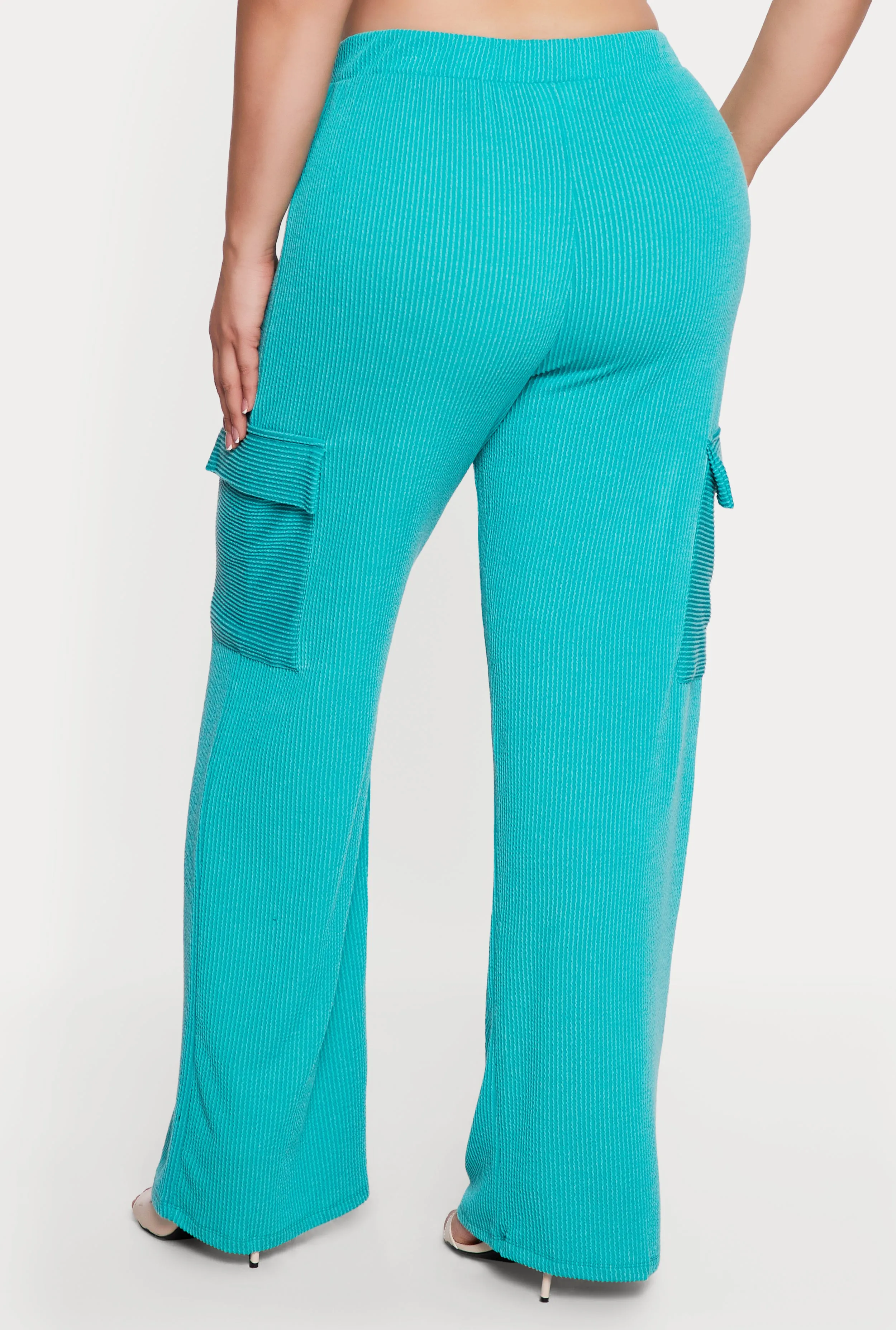 Plus Size High Waisted Rib Knit Cargo Pants sold by Rainbow product image thumbnail 5