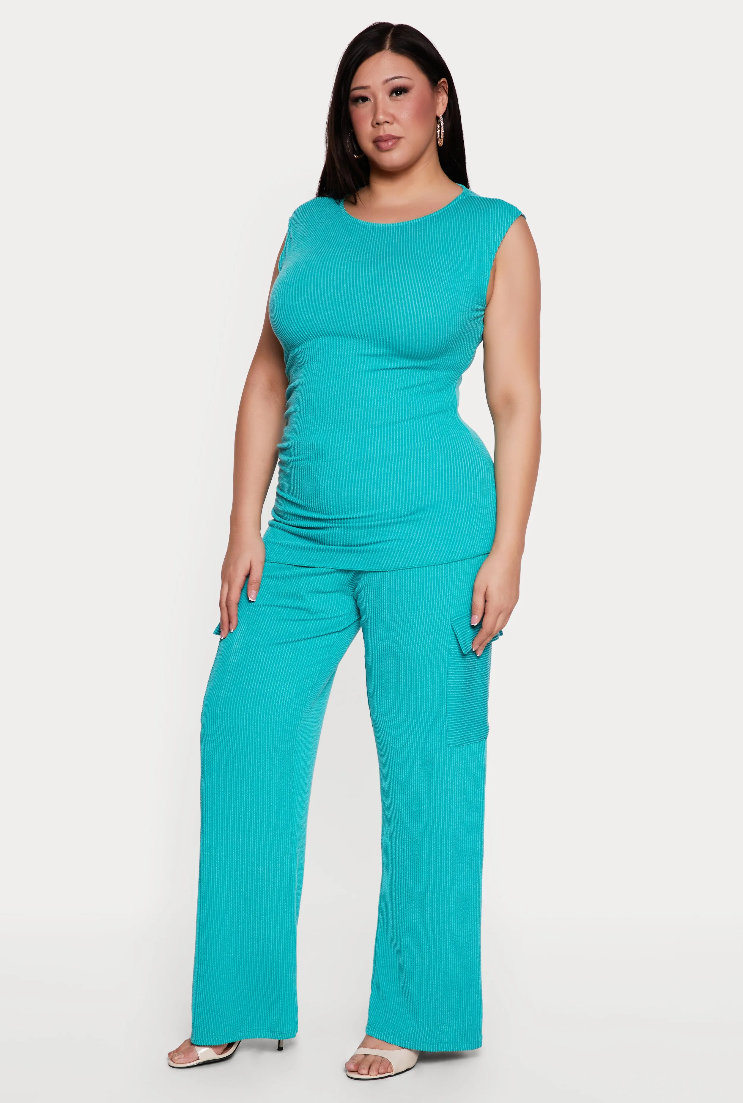 Plus Size High Waisted Rib Knit Cargo Pants sold by Rainbow product image thumbnail 2
