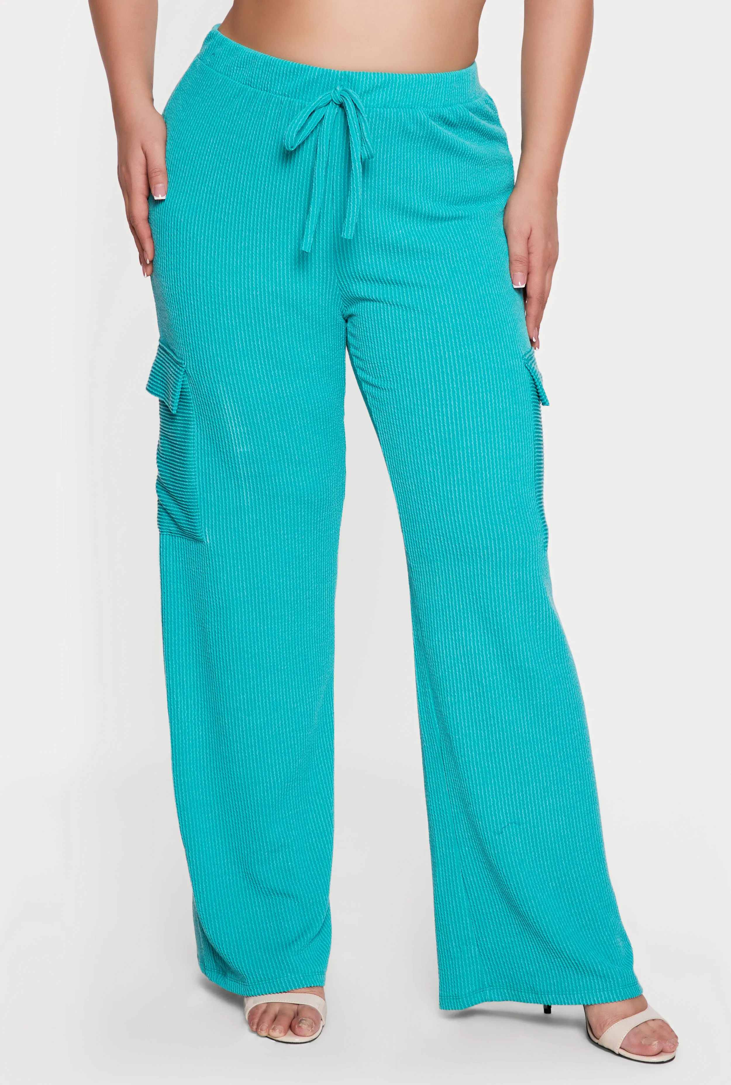 Plus Size High Waisted Rib Knit Cargo Pants sold by Rainbow product image thumbnail 3
