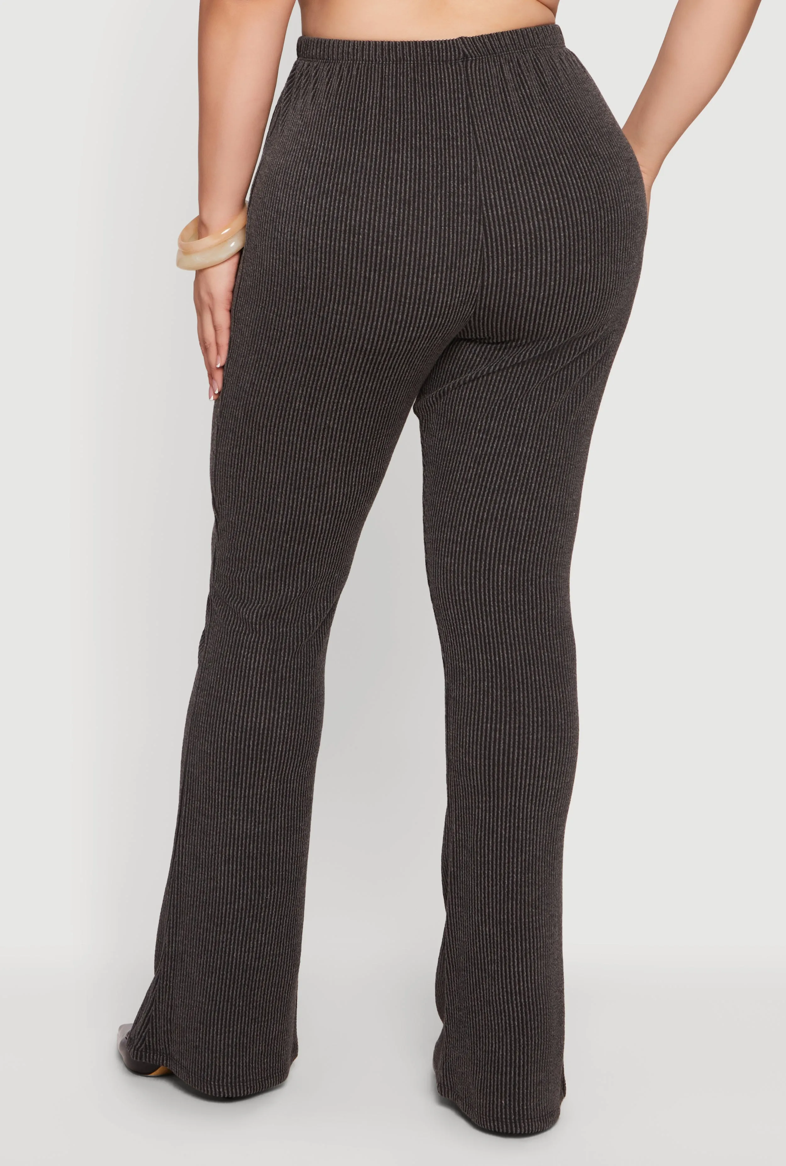 Plus Size Rib Knit High Waisted Pull On Flare Leg Pants sold by Rainbow product image thumbnail 5