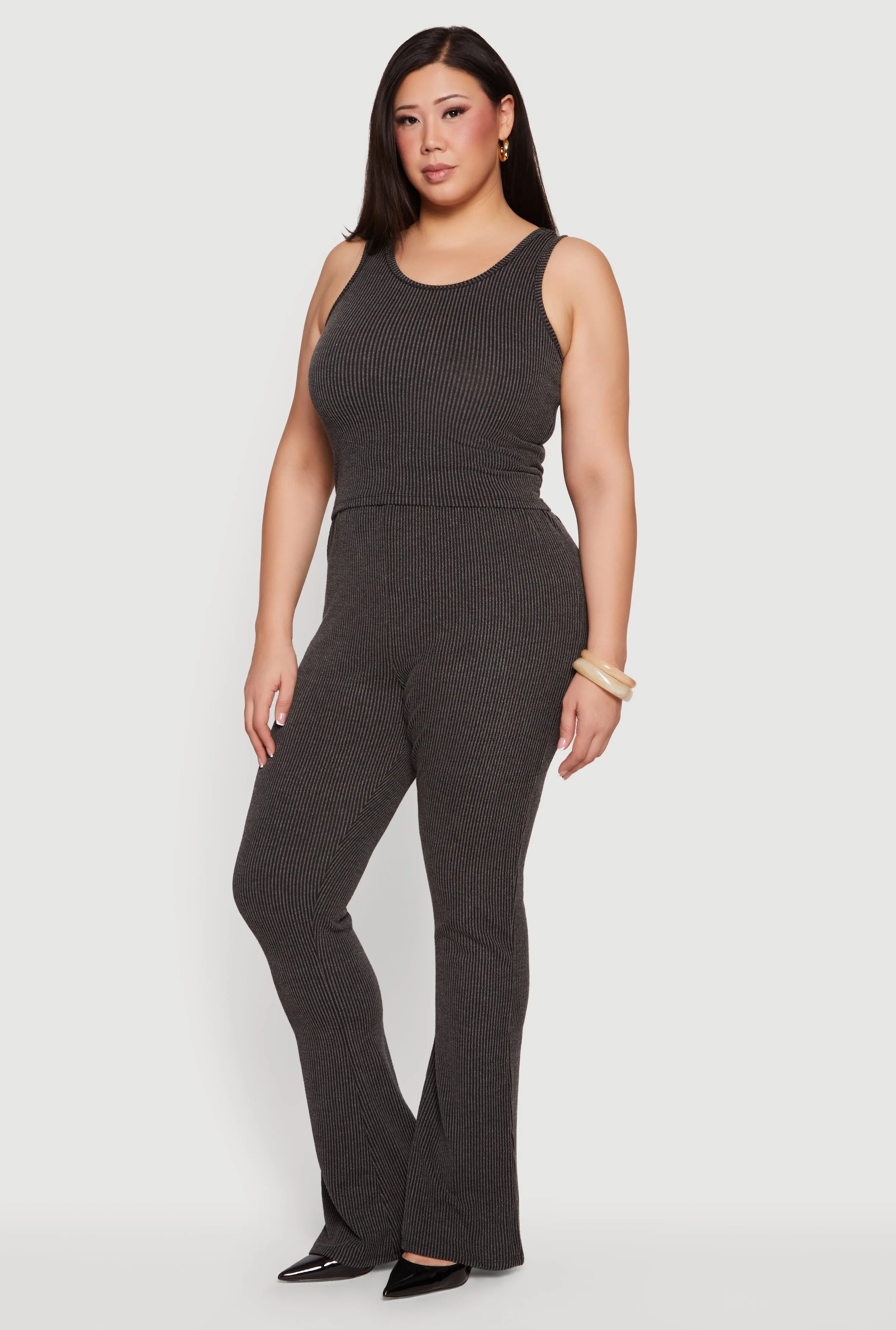 Plus Size Rib Knit High Waisted Pull On Flare Leg Pants sold by Rainbow product image thumbnail 2