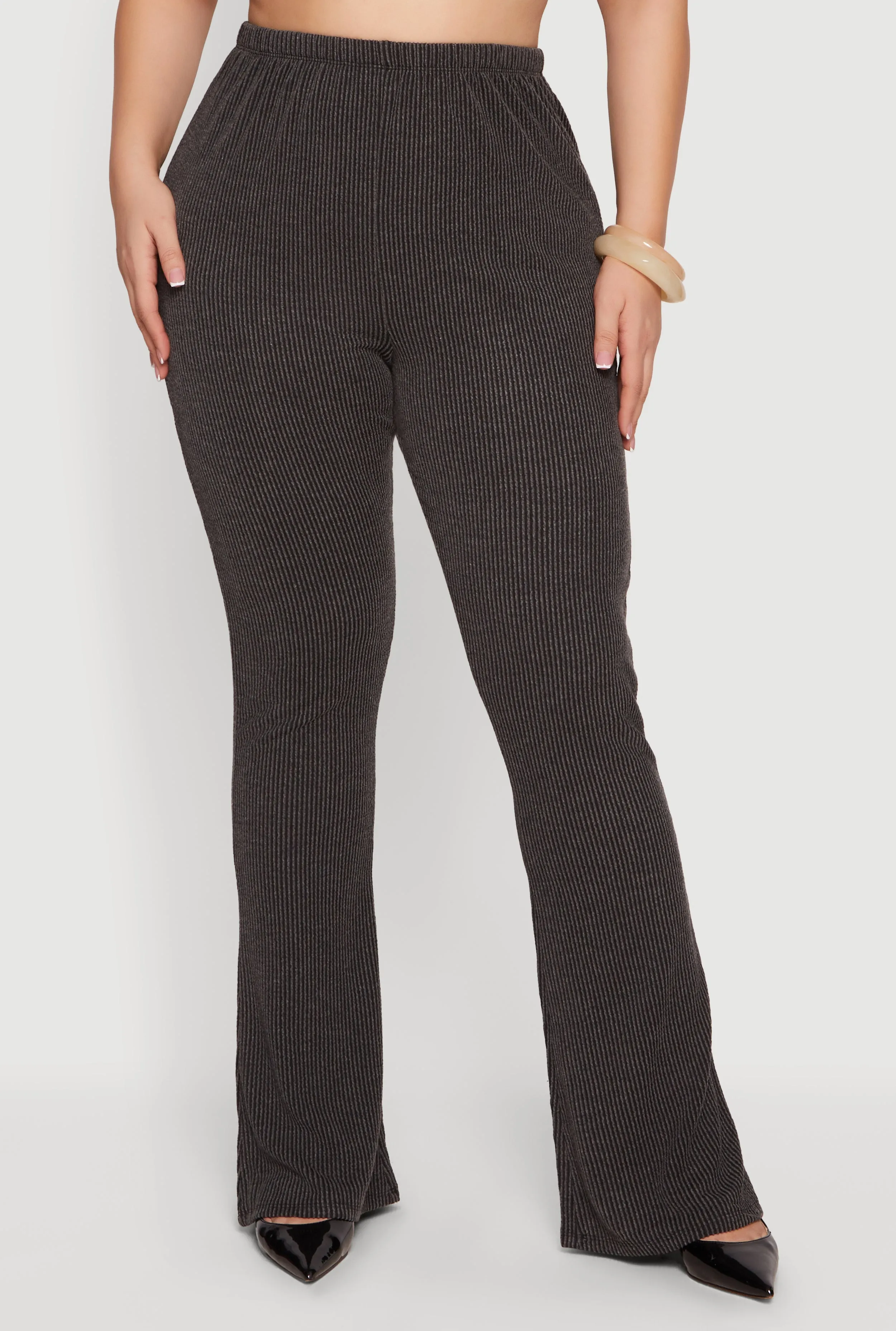 Plus Size Rib Knit High Waisted Pull On Flare Leg Pants sold by Rainbow product image thumbnail 3