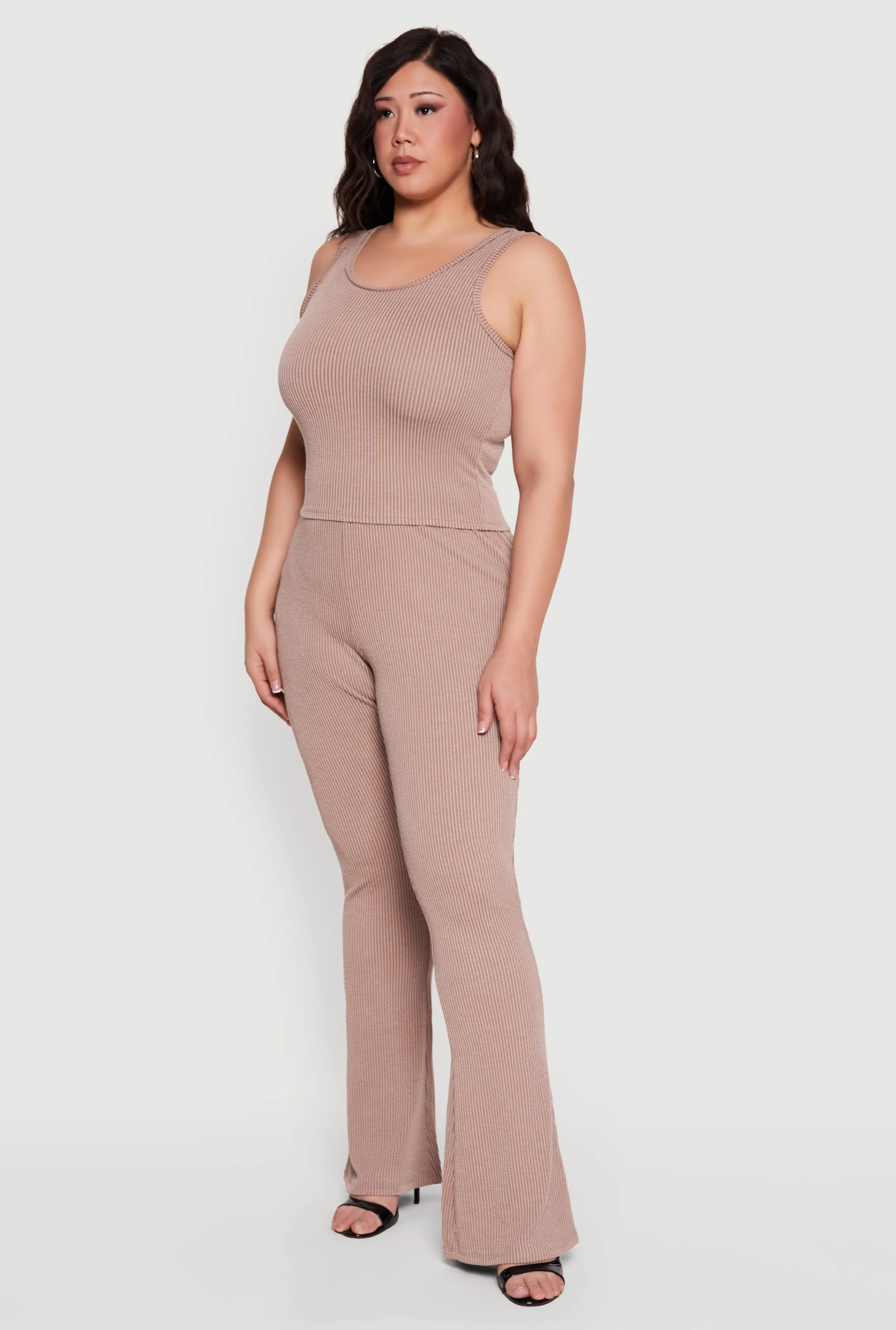 Plus Size Rib Knit High Waisted Pull On Flare Leg Pants sold by Rainbow product image thumbnail 3