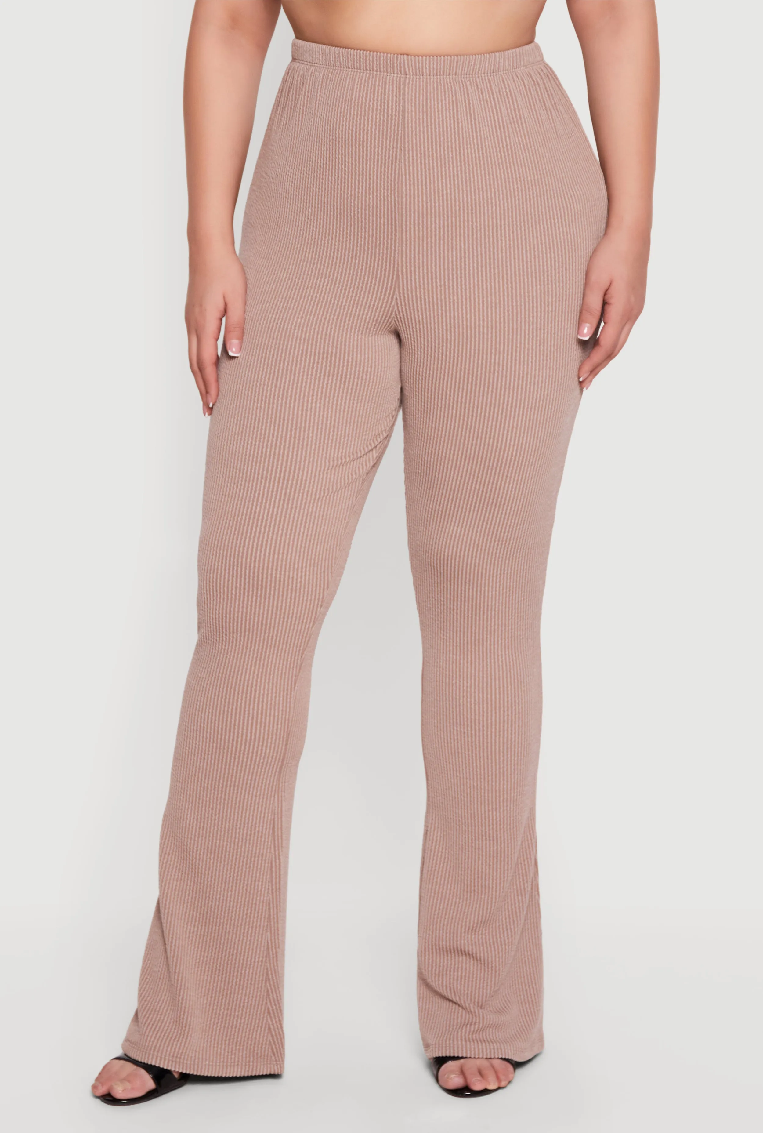 Plus Size Rib Knit High Waisted Pull On Flare Leg Pants sold by Rainbow product image thumbnail 5