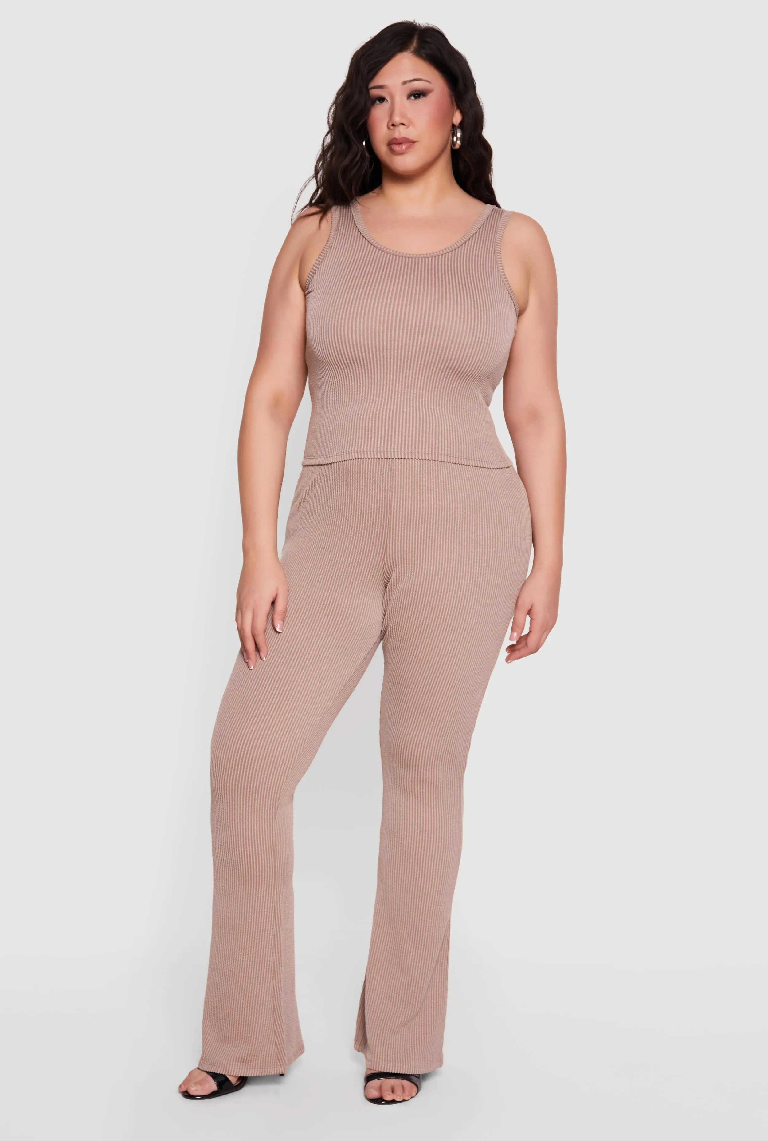 Plus Size Rib Knit High Waisted Pull On Flare Leg Pants sold by Rainbow product image thumbnail 2