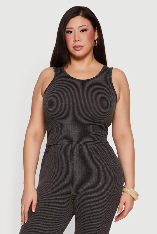 Plus Size Rib Knit Scoop Neck Tank Top made by Rainbow