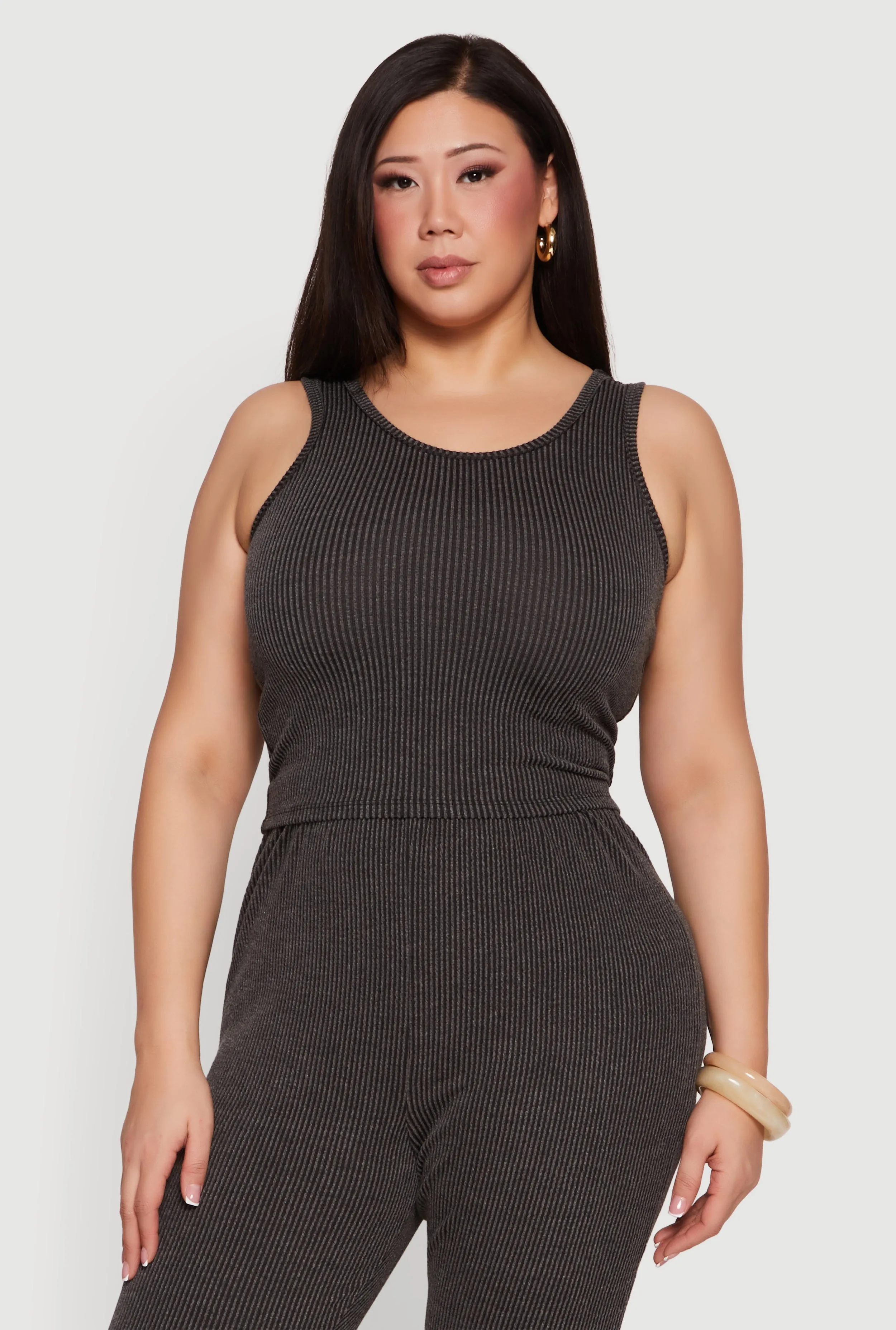Plus Size Rib Knit Scoop Neck Tank Top sold by Rainbow