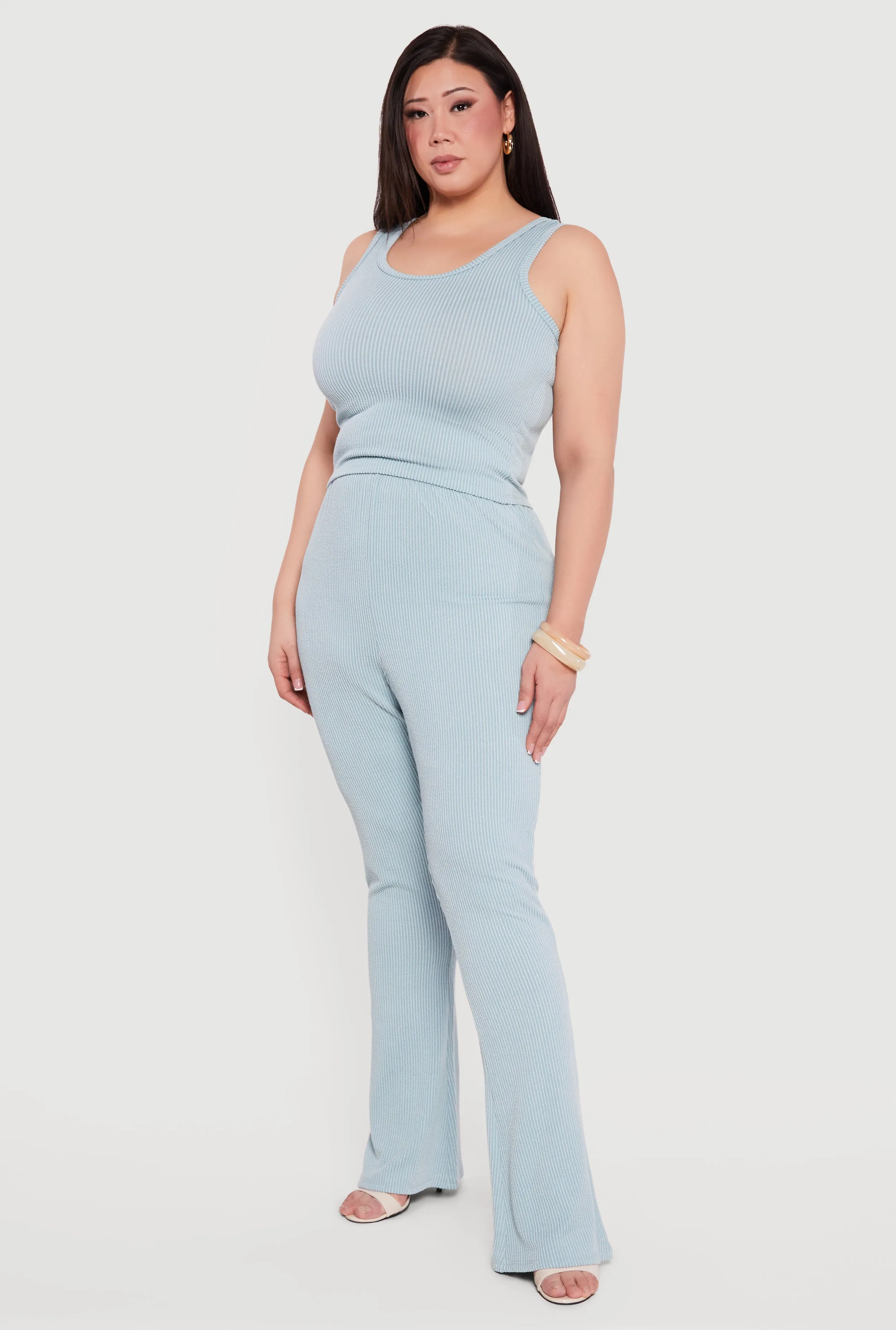 Plus Size Rib Knit High Waisted Pull On Flare Leg Pants sold by Rainbow product image thumbnail 2