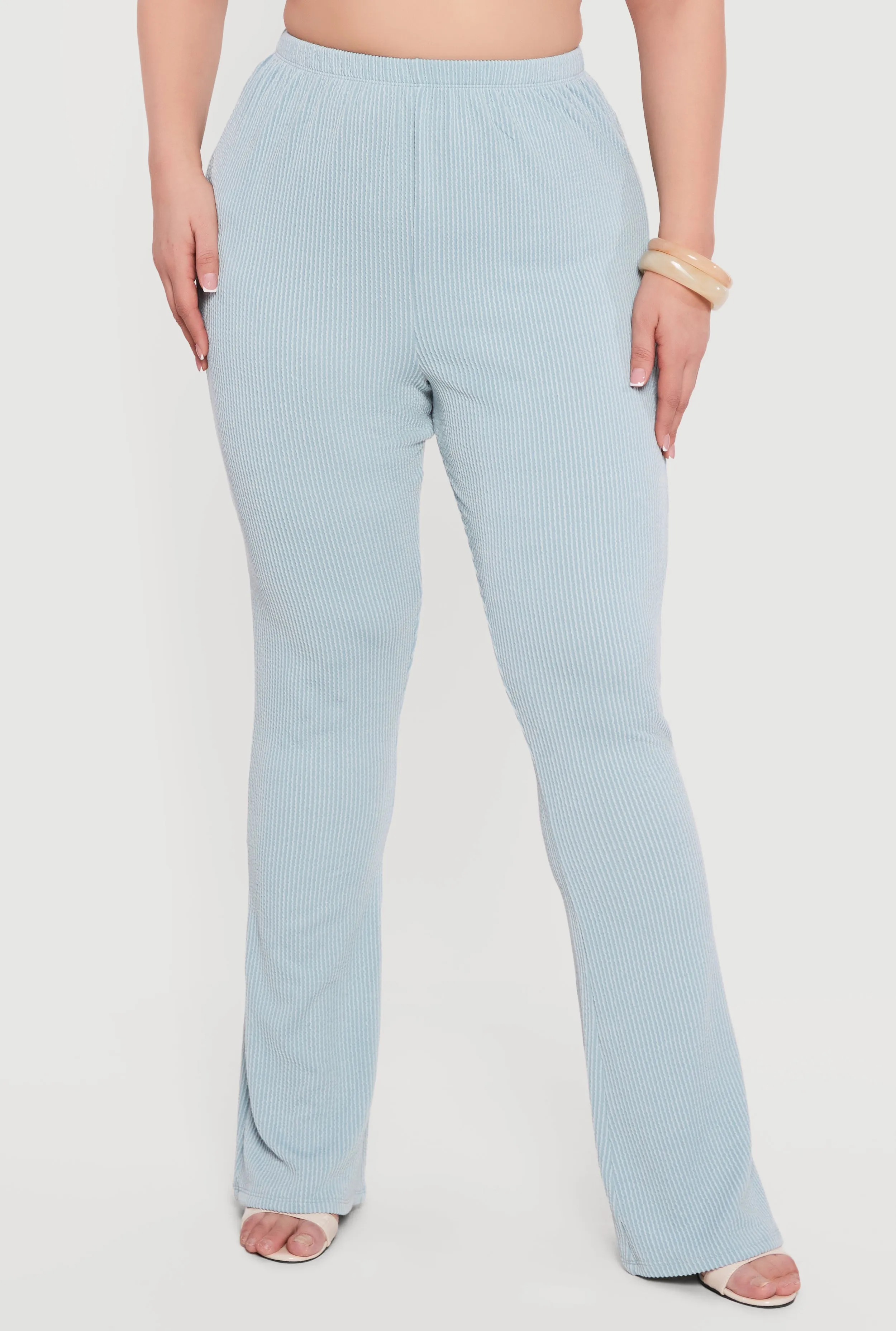 Plus Size Rib Knit High Waisted Pull On Flare Leg Pants sold by Rainbow product image thumbnail 3