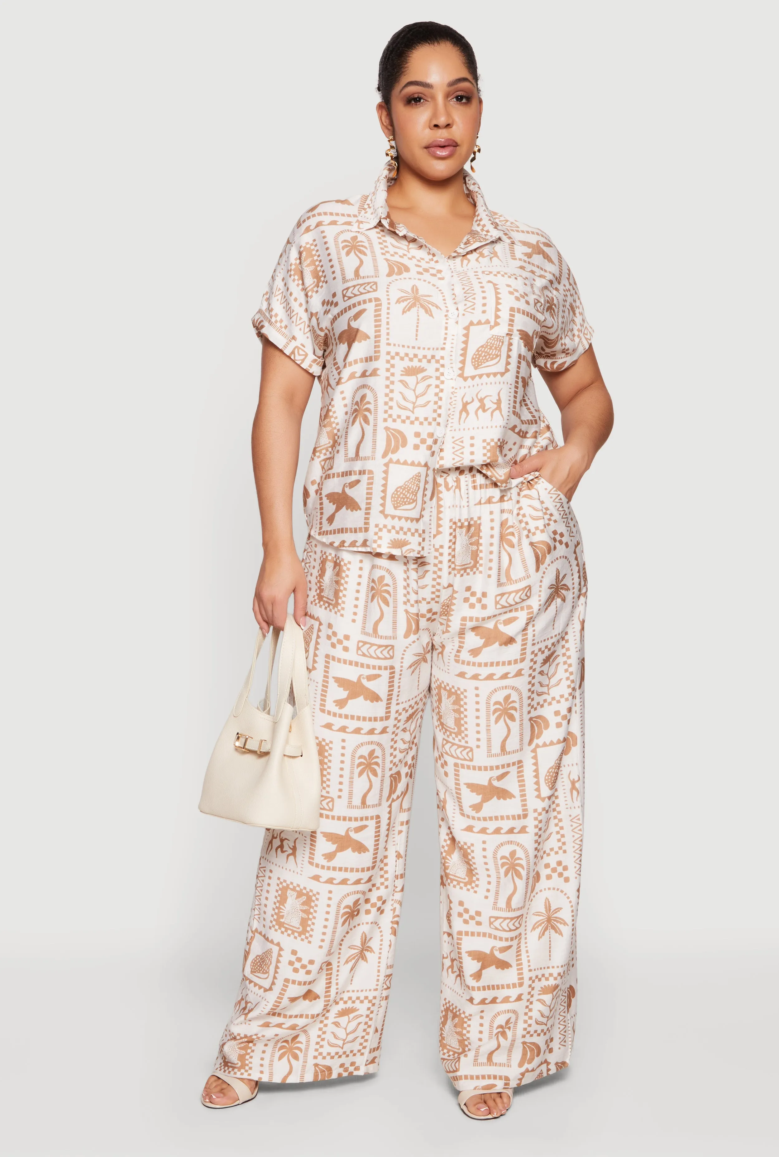 Plus Size Patterned Crepe Knit Pull On Wide Leg Pants sold by Rainbow