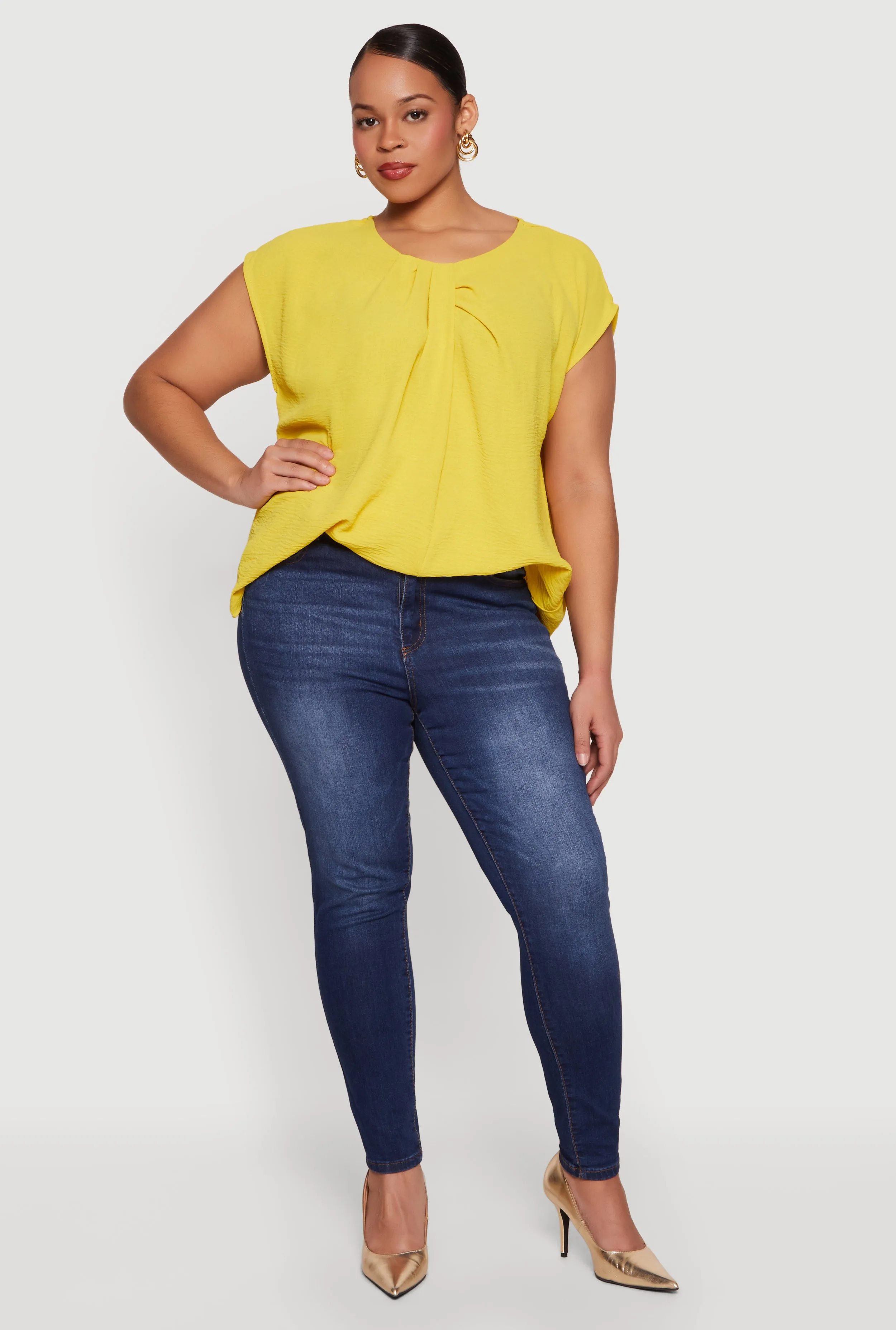 Plus Size Pleated Neckline Dolman Sleeve Blouse sold by Rainbow