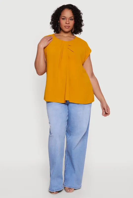 Plus Size Pleated Neckline Dolman Sleeve Blouse sold by Rainbow