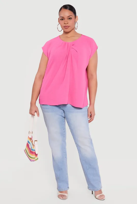 Plus Size Pleated Neckline Dolman Sleeve Blouse made by Rainbow