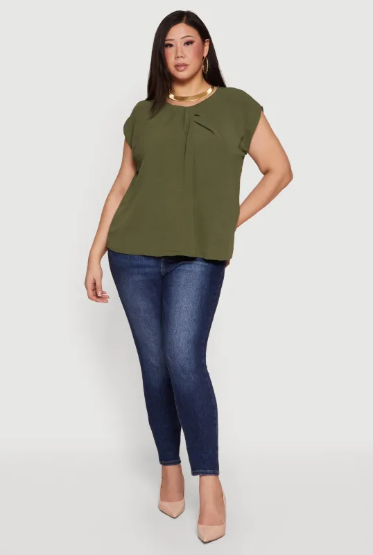 Plus Size Pleated Neckline Dolman Sleeve Blouse made by Rainbow