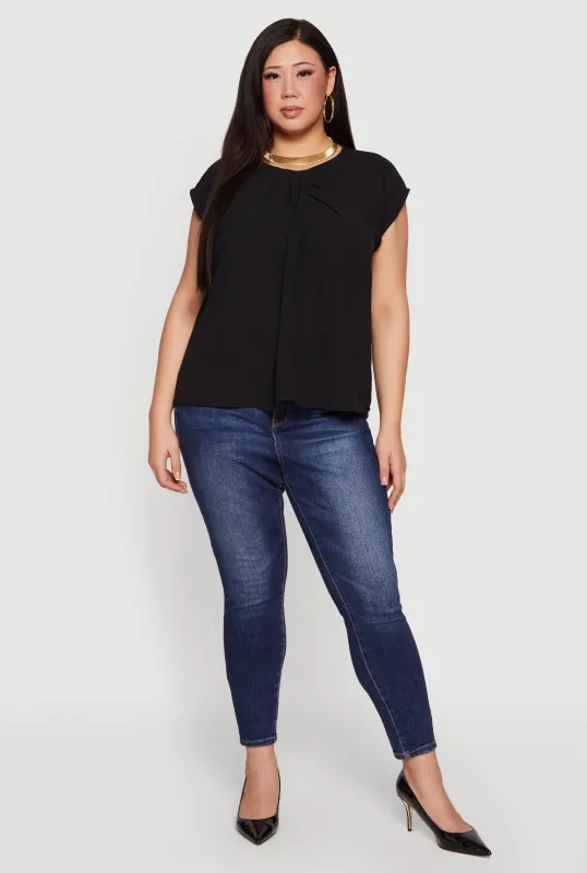 Plus Size Pleated Neckline Dolman Sleeve Blouse made by Rainbow