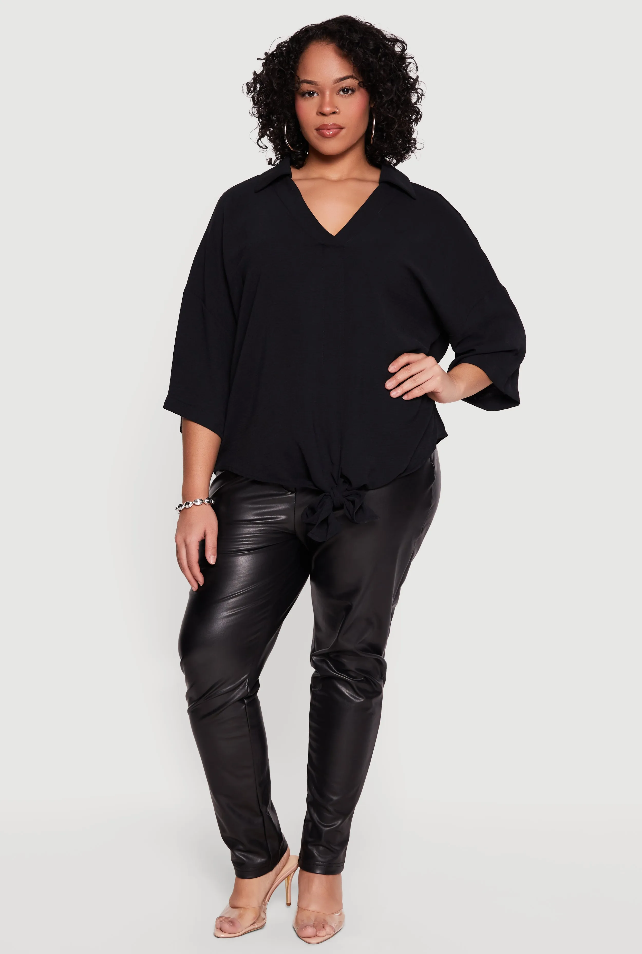 Plus Size V Neck Tie Front Blouse sold by Rainbow