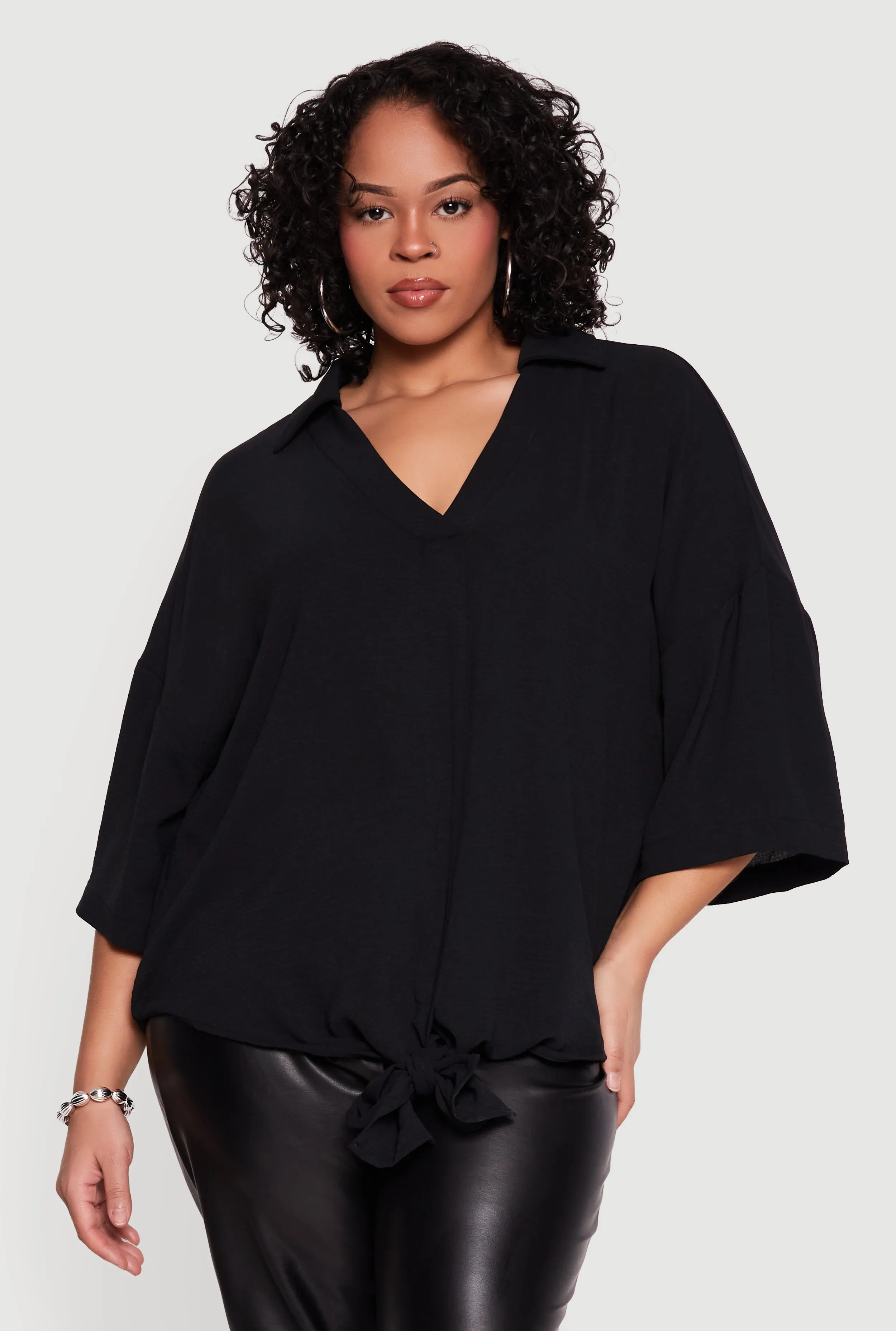 Plus Size V Neck Tie Front Blouse sold by Rainbow product image thumbnail 2