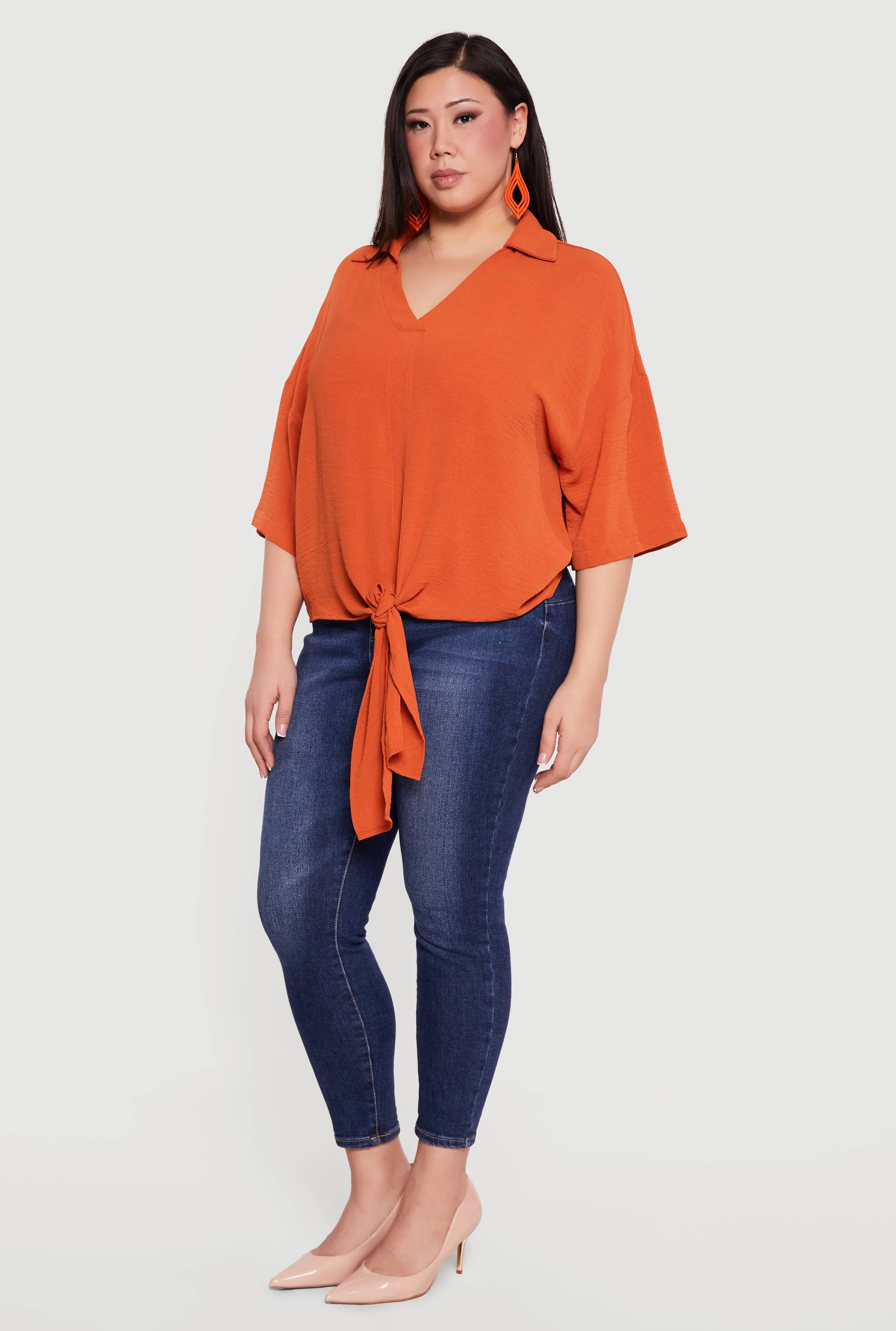 Plus Size V Neck Tie Front Blouse sold by Rainbow product image thumbnail 3