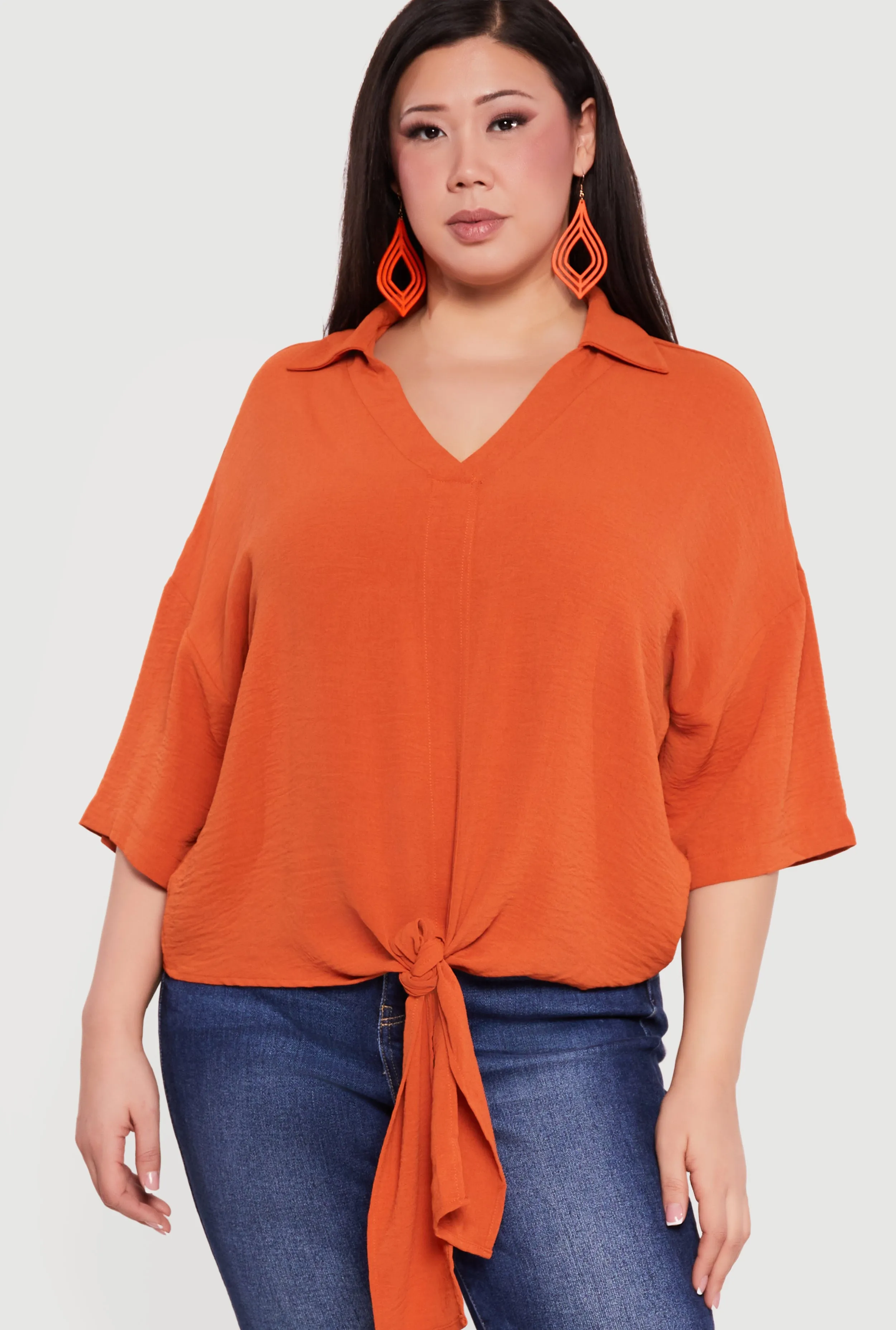 Plus Size V Neck Tie Front Blouse sold by Rainbow product image thumbnail 2