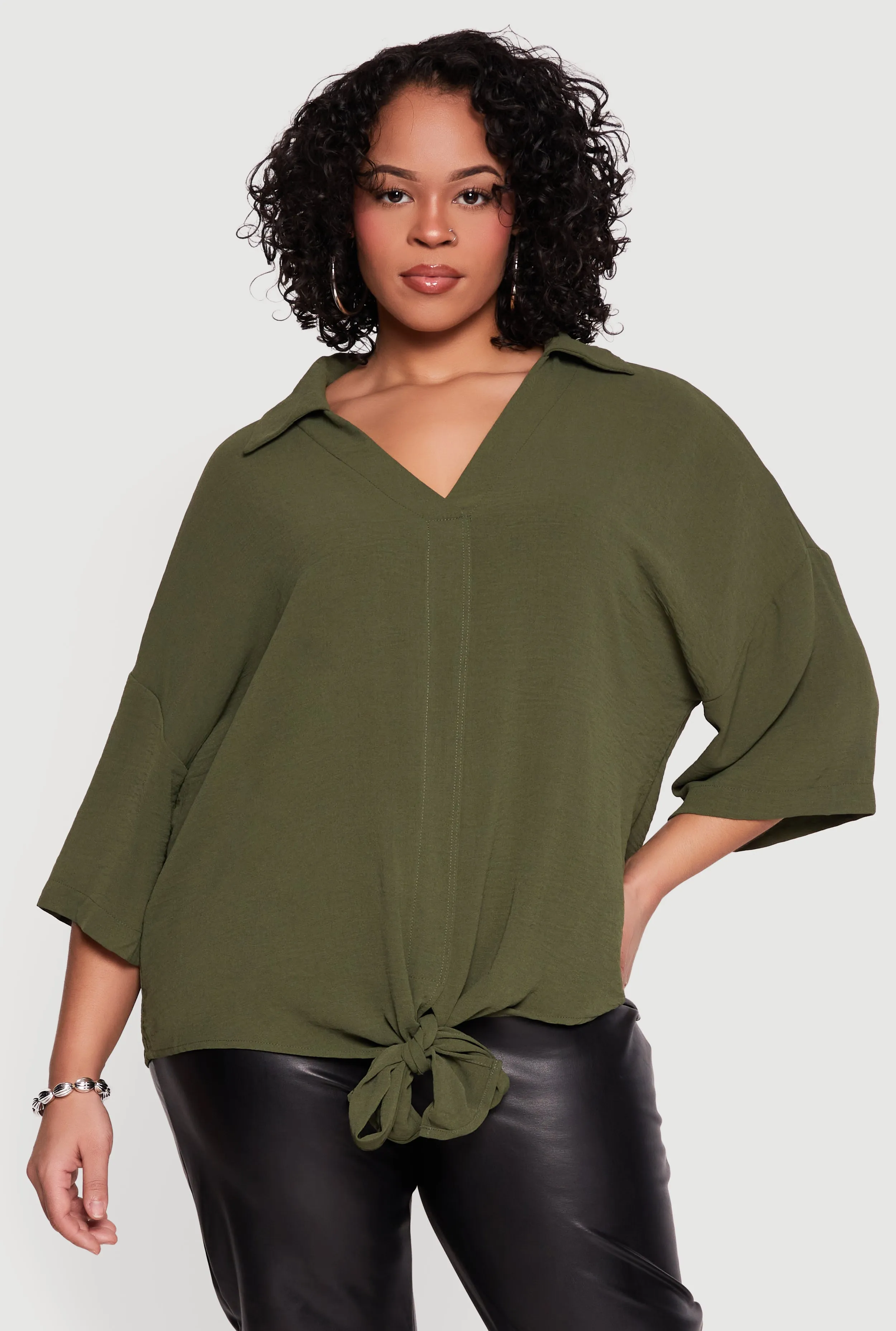 Plus Size V Neck Tie Front Blouse sold by Rainbow product image thumbnail 2