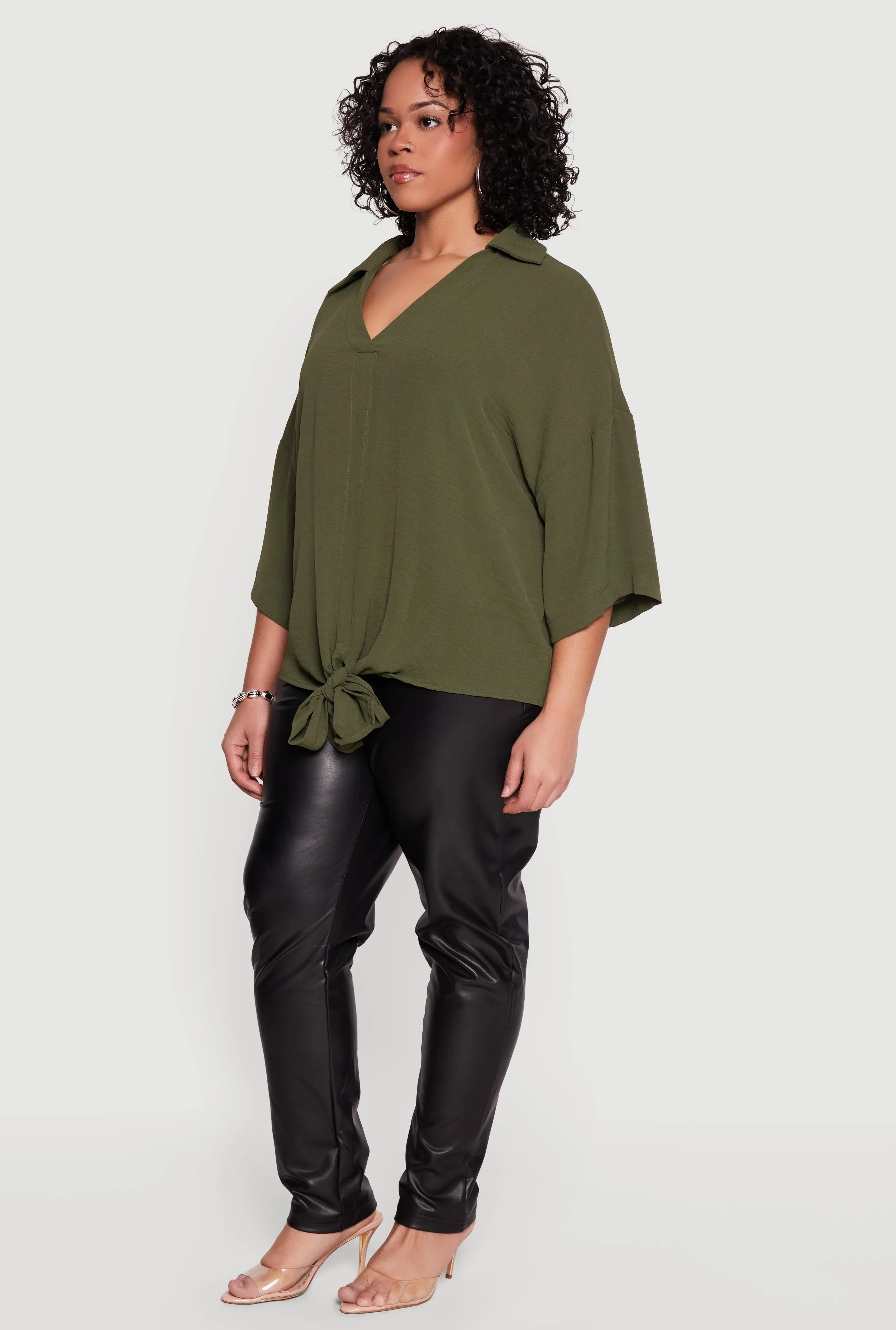 Plus Size V Neck Tie Front Blouse sold by Rainbow product image thumbnail 3