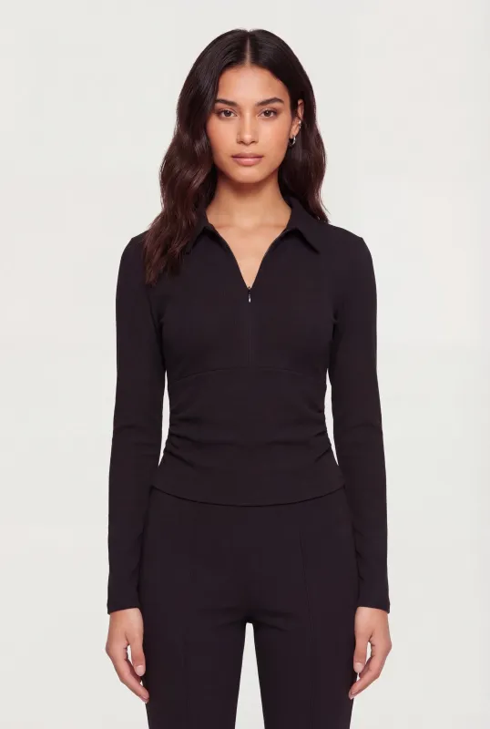 Brushed Knit Long Sleeve Zip Front Polo Shirt made by iris