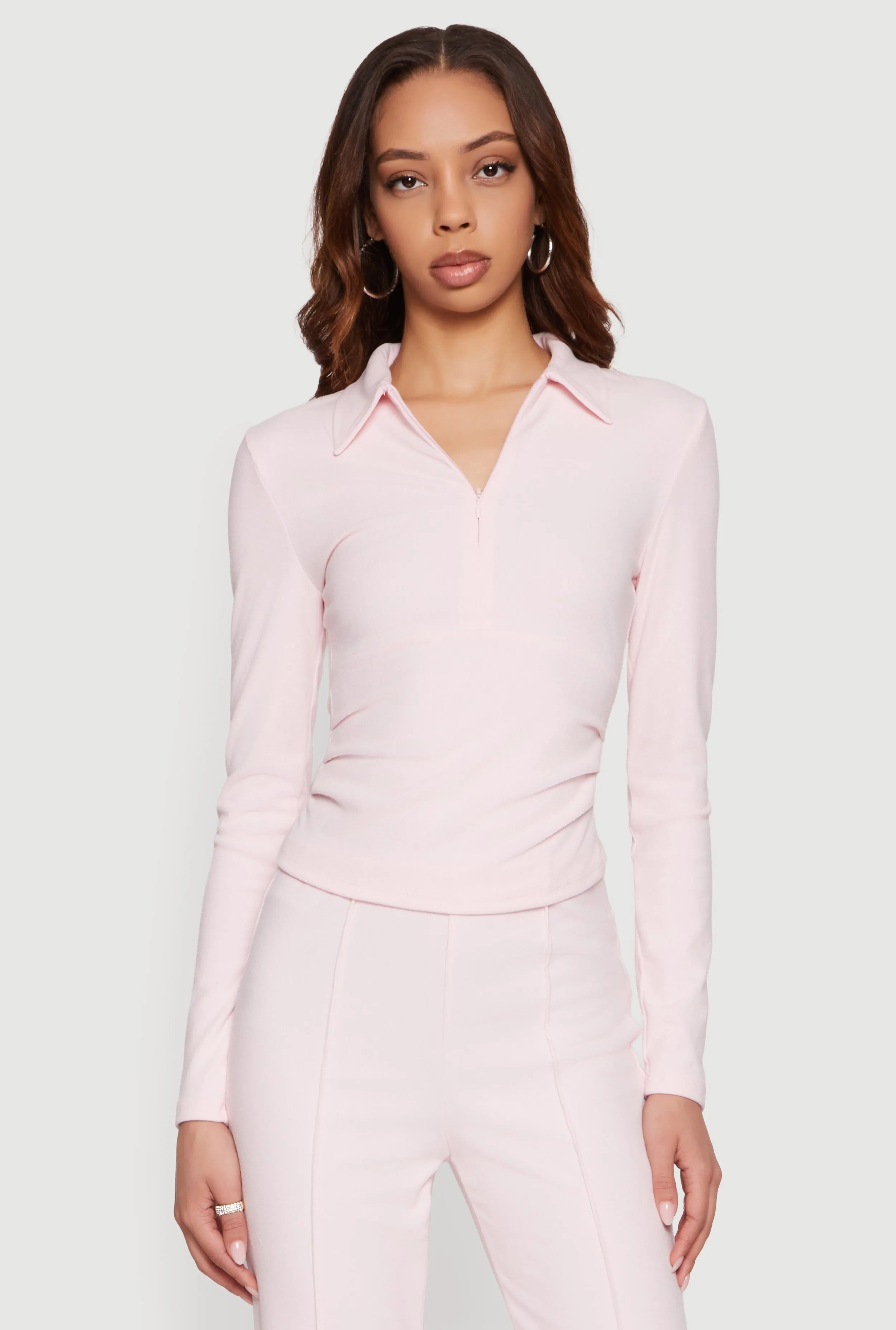 Brushed Knit Long Sleeve Zip Front Polo Shirt sold by Rainbow product image thumbnail 4