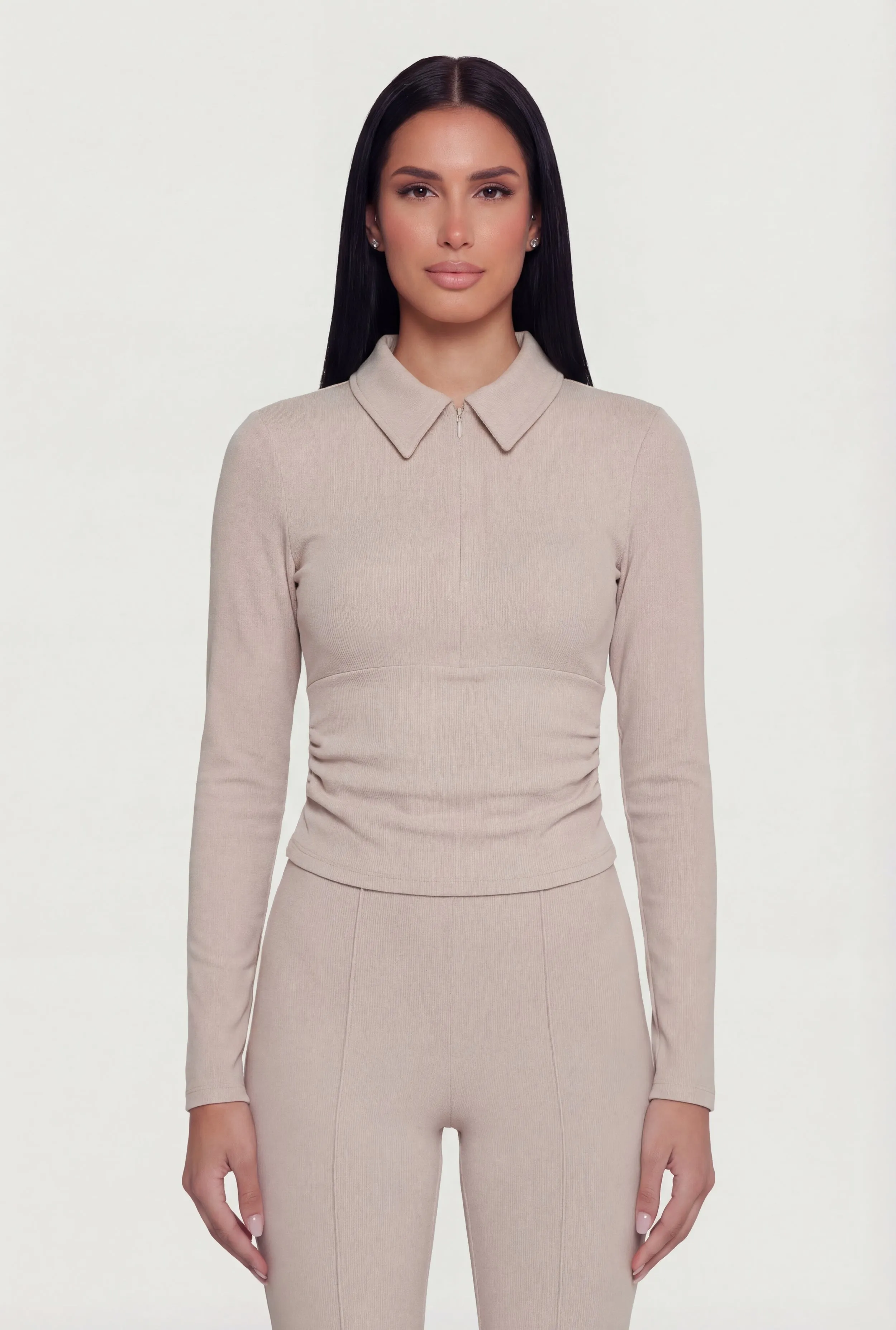 Brushed Knit Long Sleeve Zip Front Polo Shirt sold by Rainbow product image thumbnail 2