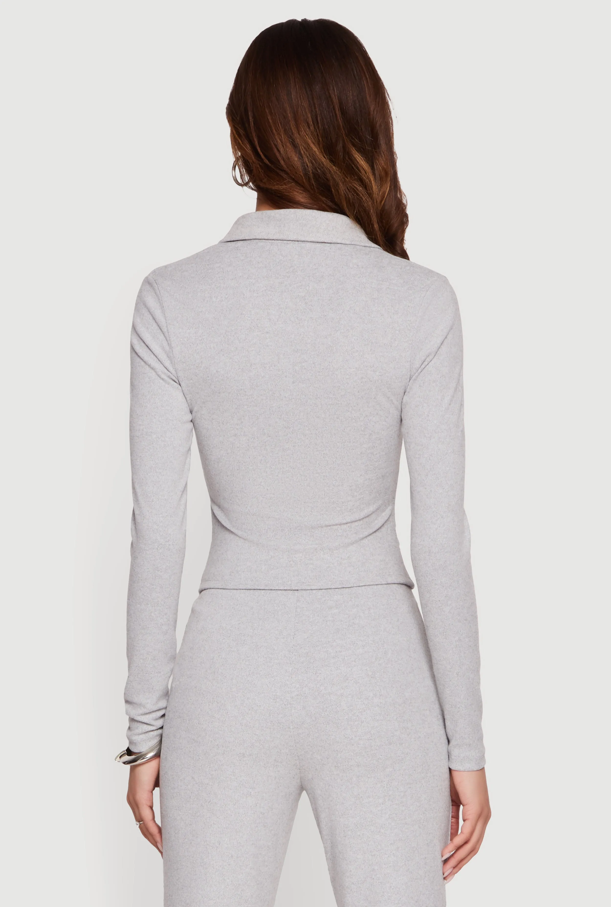 Brushed Knit Long Sleeve Zip Front Polo Shirt sold by Rainbow product image thumbnail 5