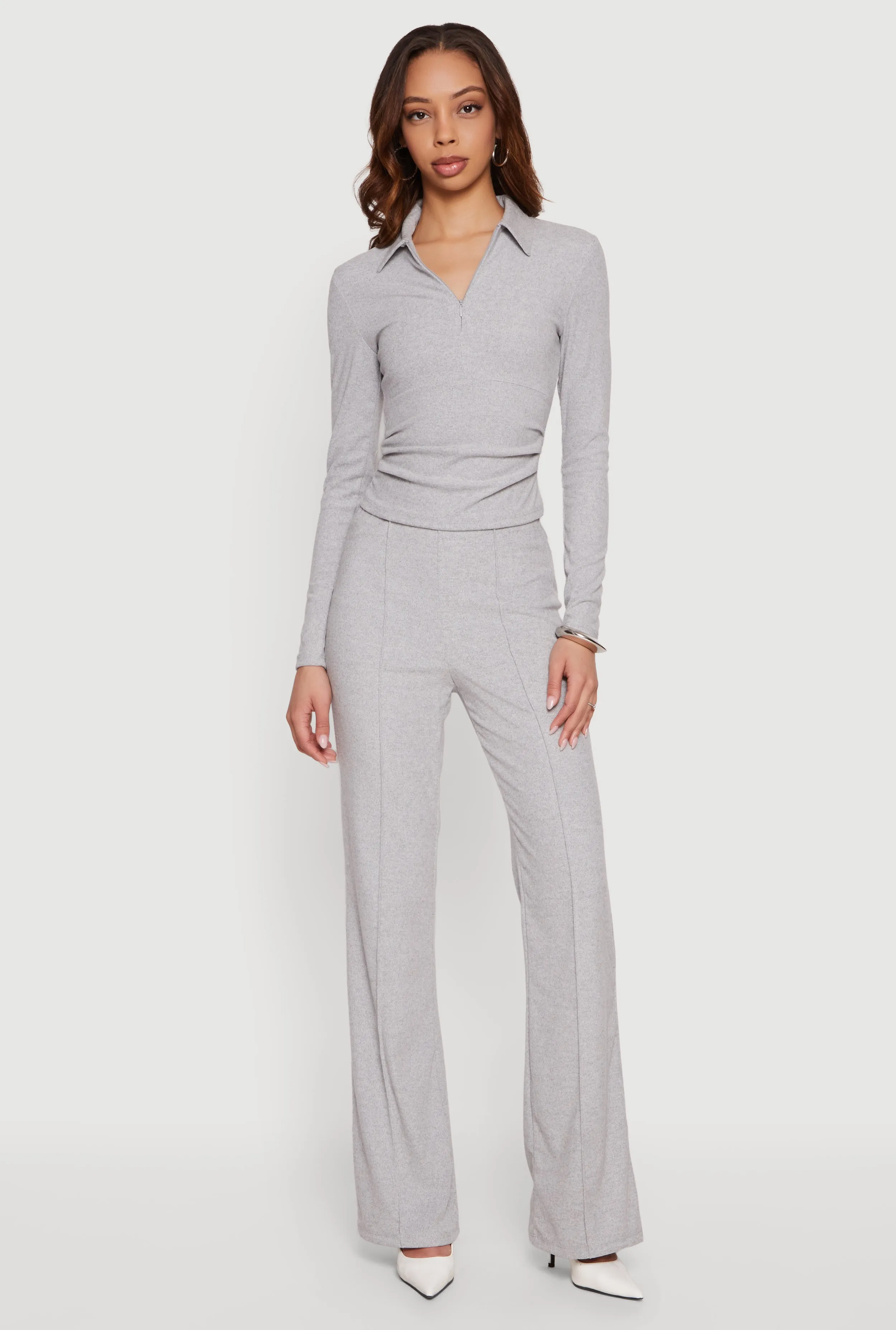 Brushed Knit Long Sleeve Zip Front Polo Shirt sold by Rainbow product image thumbnail 2