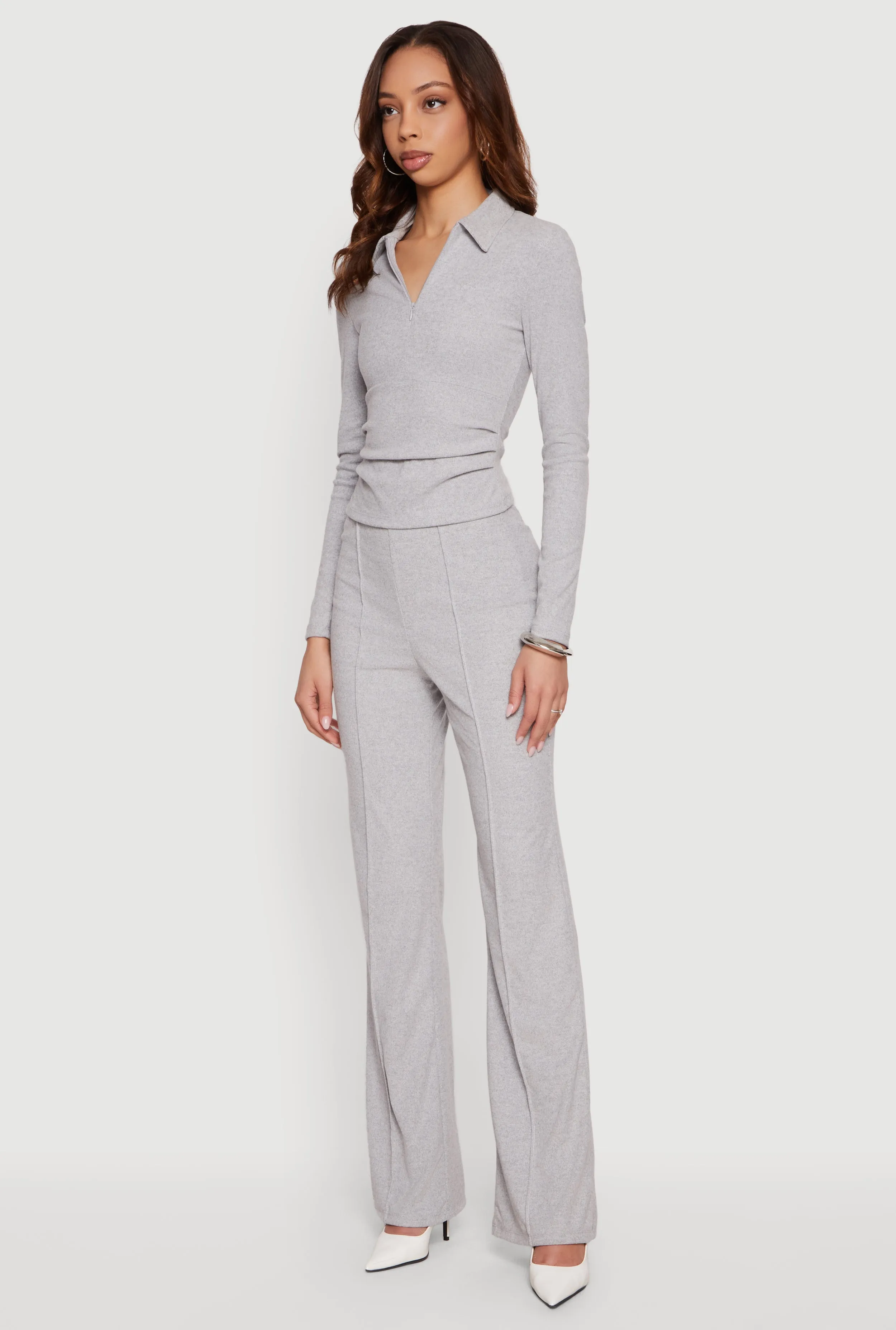 Brushed Knit Long Sleeve Zip Front Polo Shirt sold by Rainbow product image thumbnail 3