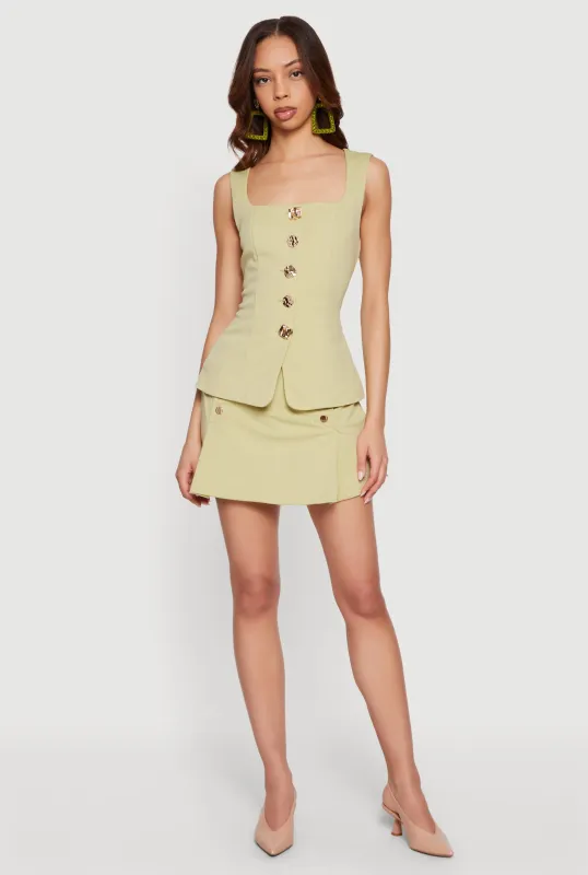 Textured Knit Faux Button Skort sold by Rainbow