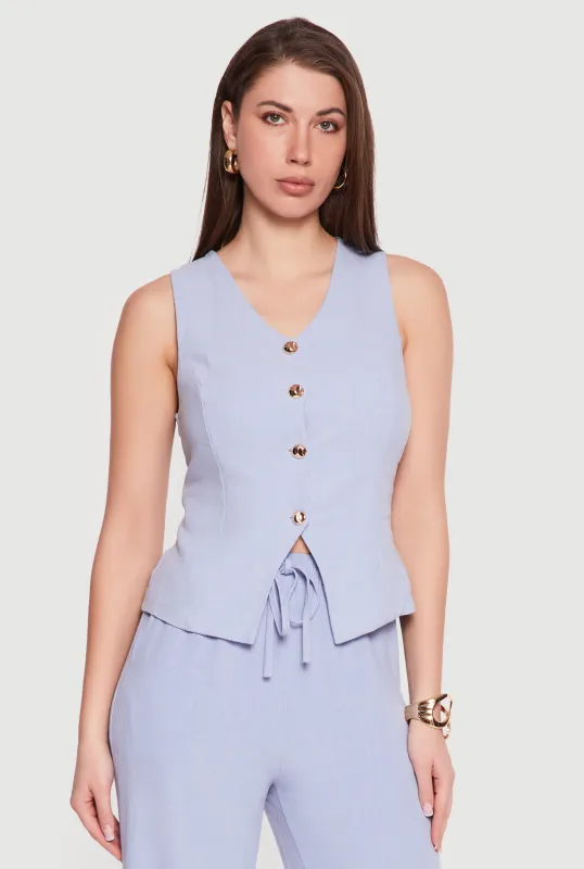 Linen V Neck Button Front Vest sold by Rainbow