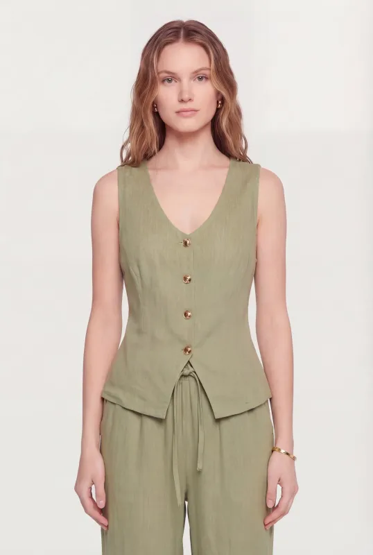 Linen V Neck Button Front Vest sold by Rainbow