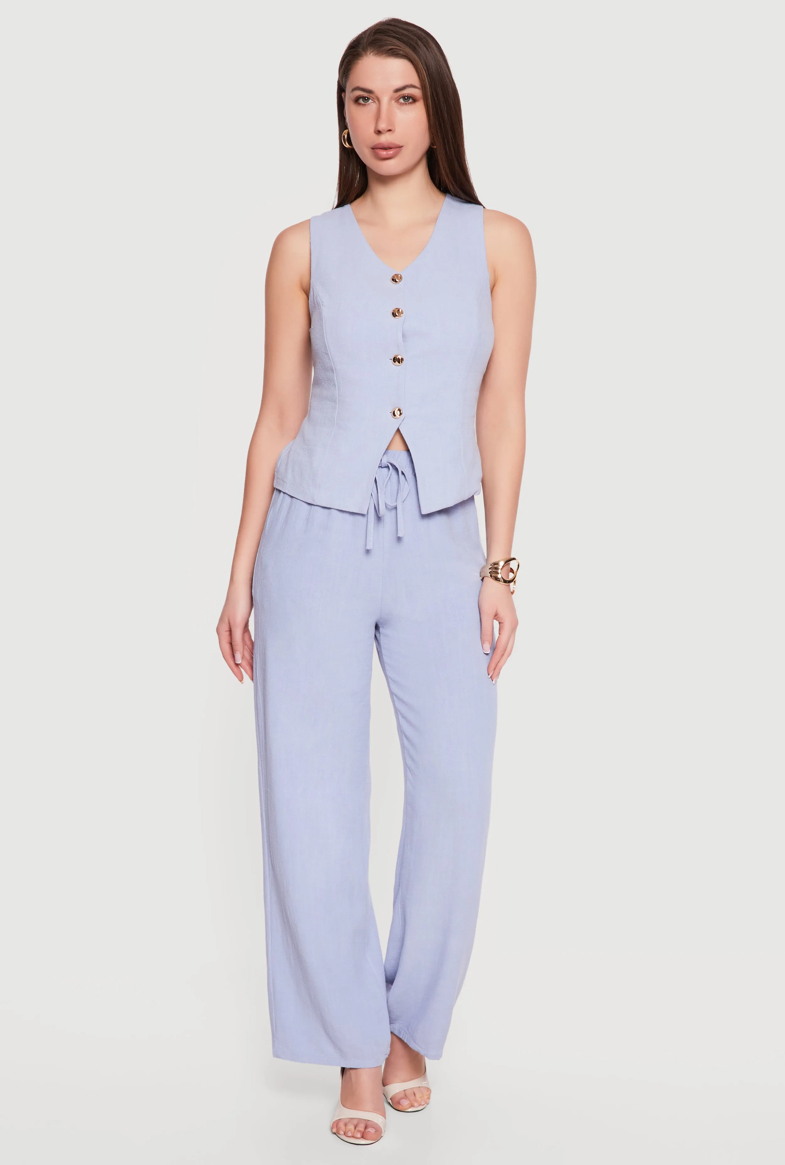 Linen V Neck Button Front Vest sold by Rainbow product image thumbnail 2