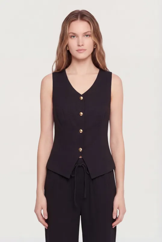 Linen V Neck Button Front Vest made by Rainbow